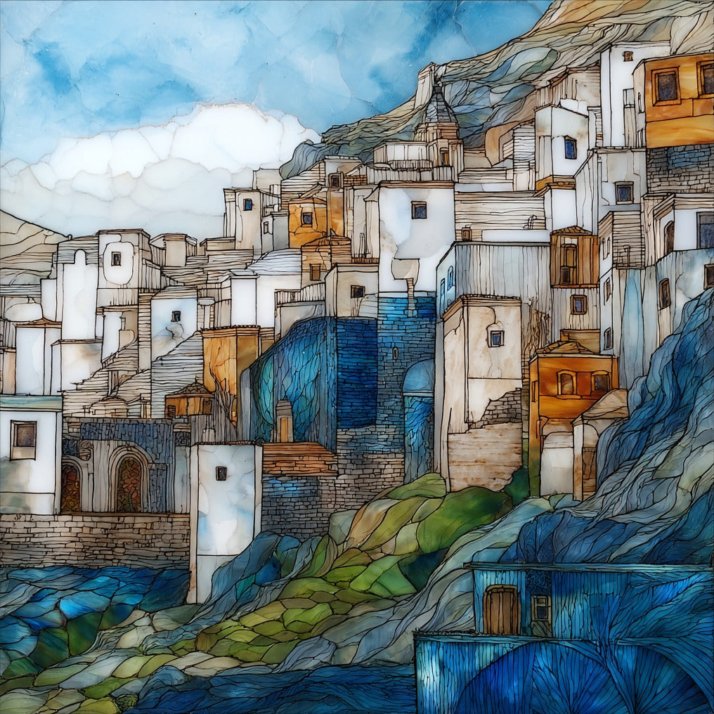 Albaicin Whitewashed Neighborhood Overlook — ceramic art tile