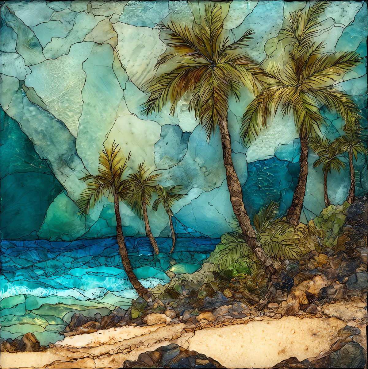 Vai palm forest beach — ceramic art tile