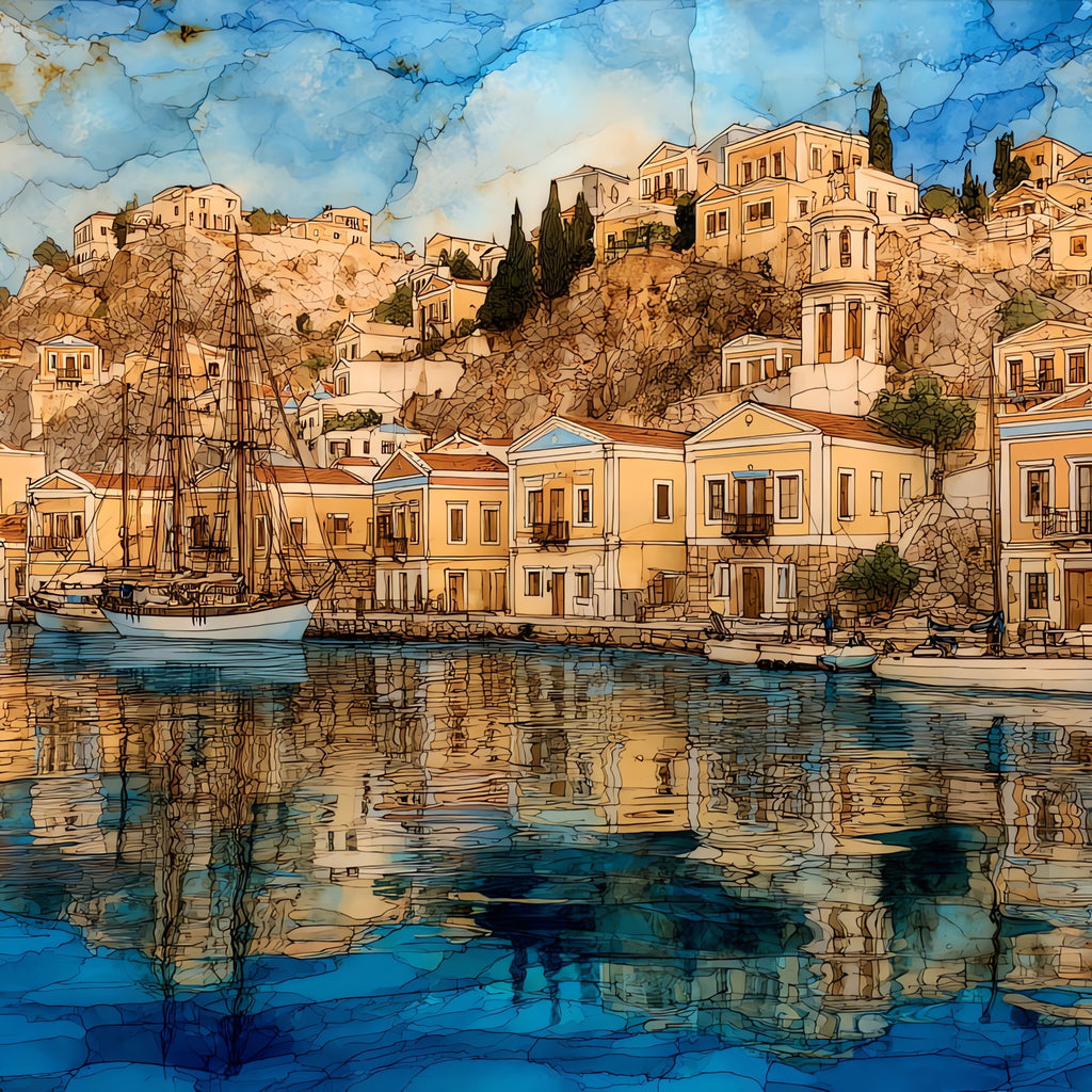 Symi Harbor — ceramic art tile