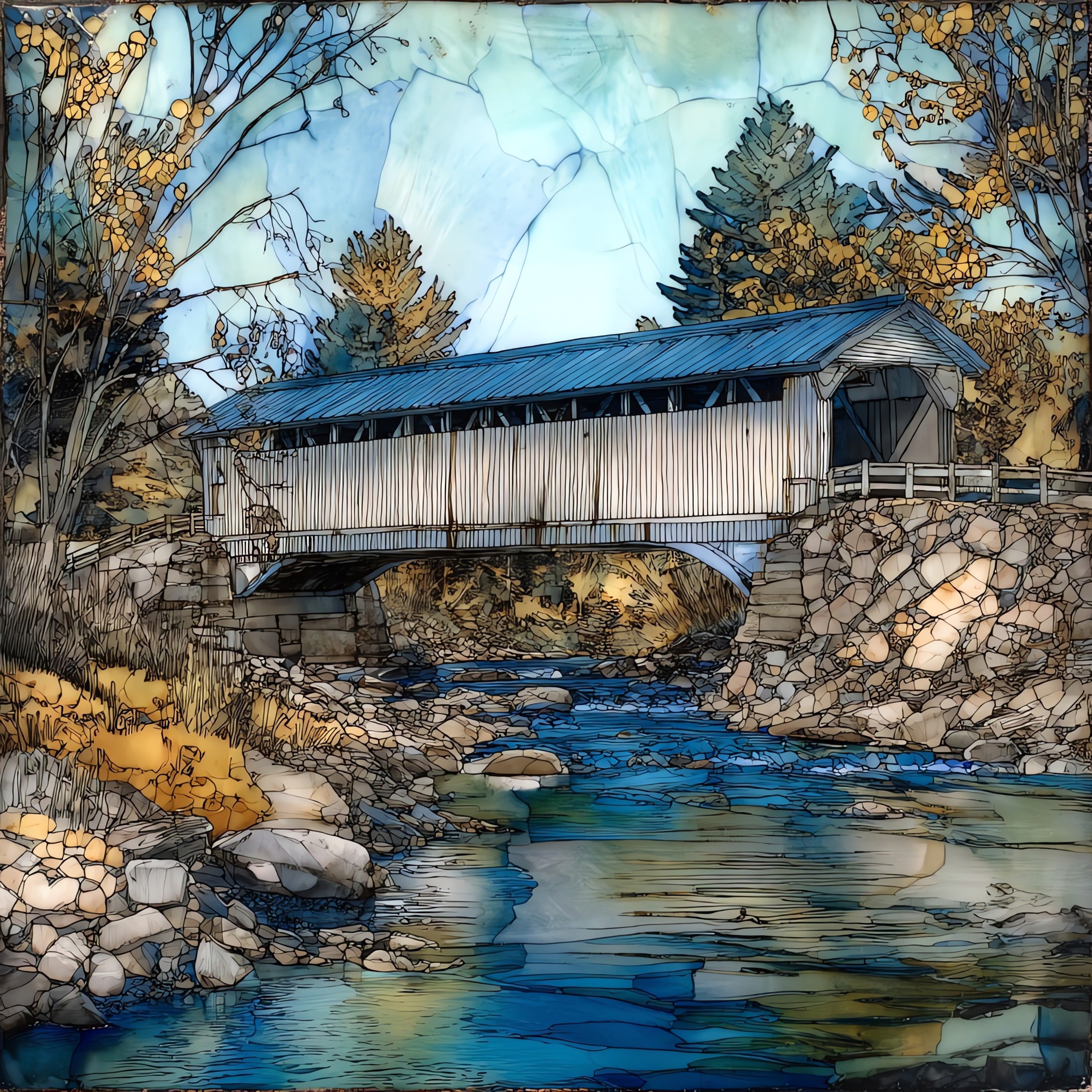 the Lincoln covered bridge over the — ceramic art tile