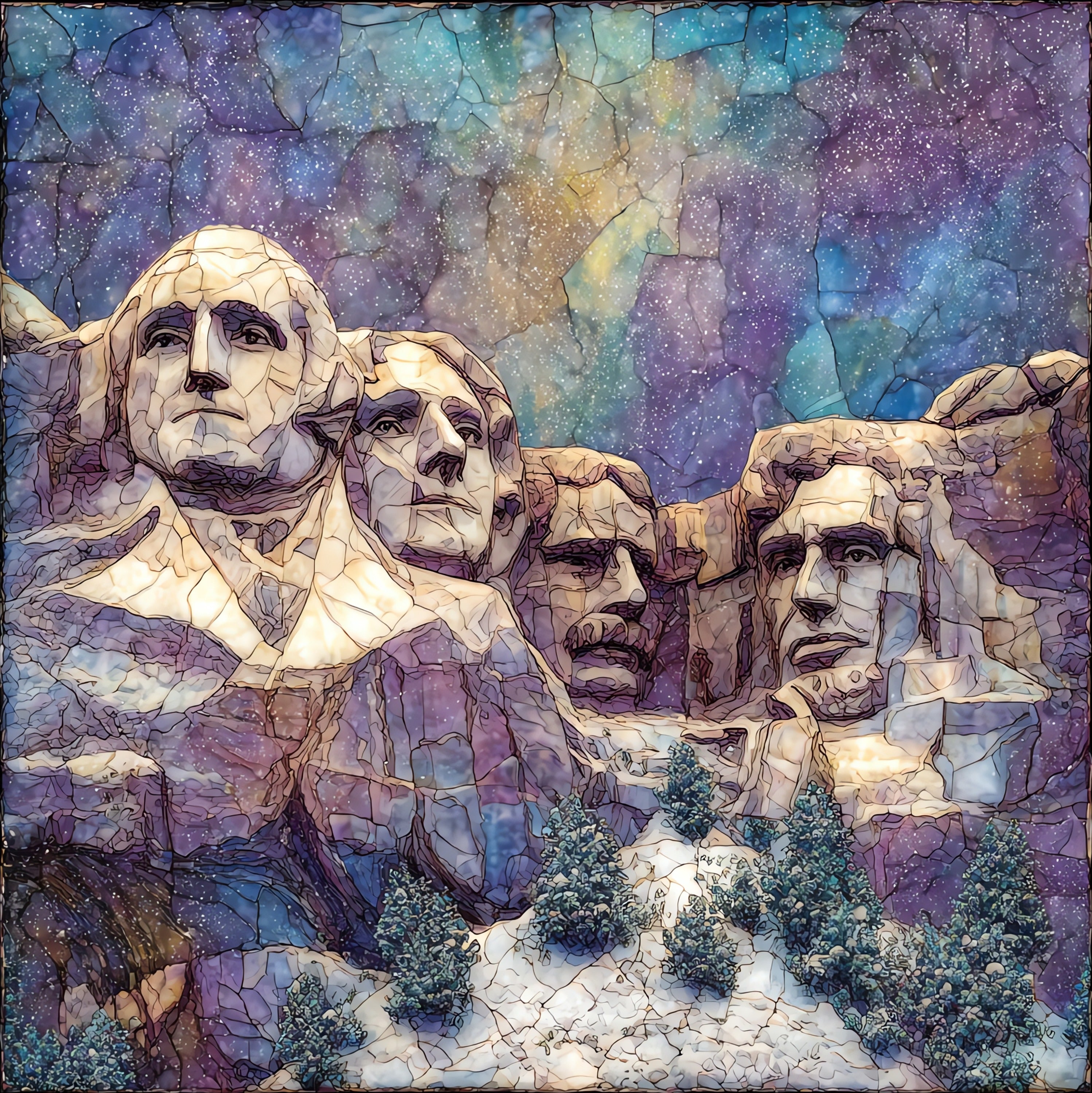 Mount Rushmore winter snow — ceramic art tile