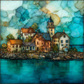 the Smith Island village viewed — ceramic art tile