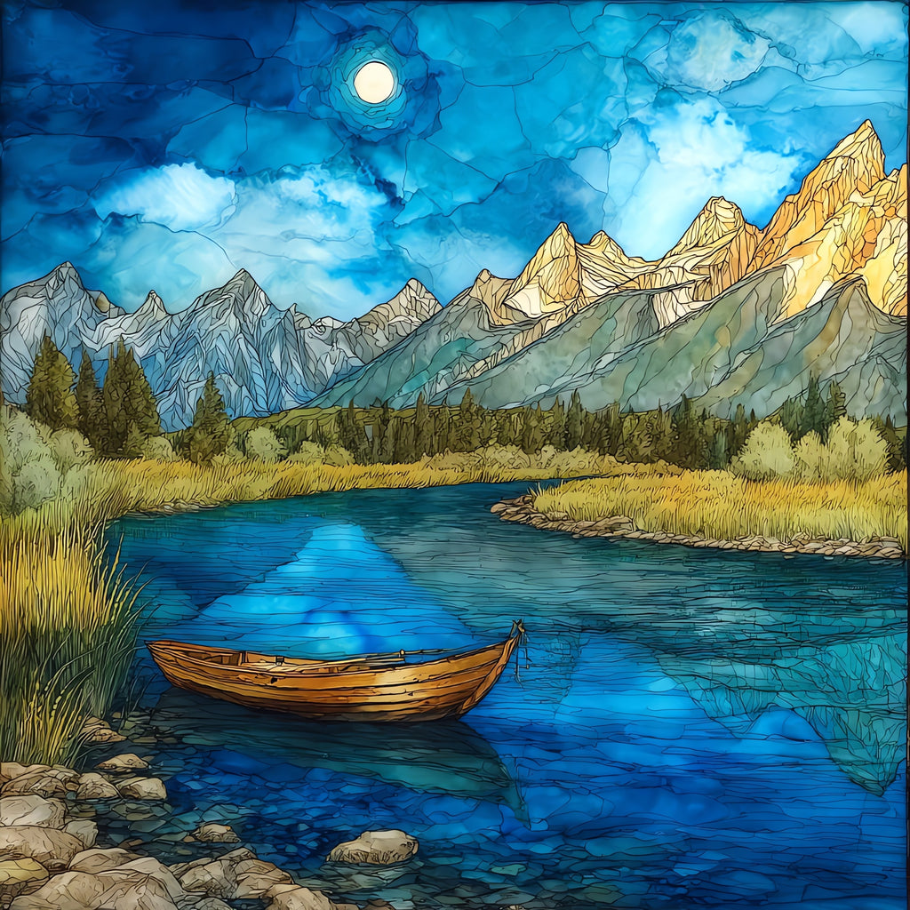a wooden Mackenzie drift boat on the Snake — ceramic art tile