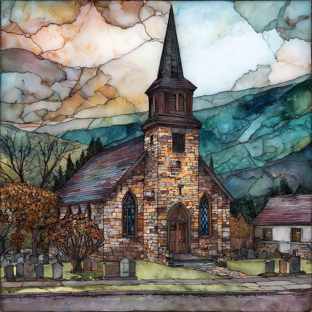 the Tinmouth Church on the village green — ceramic art tile