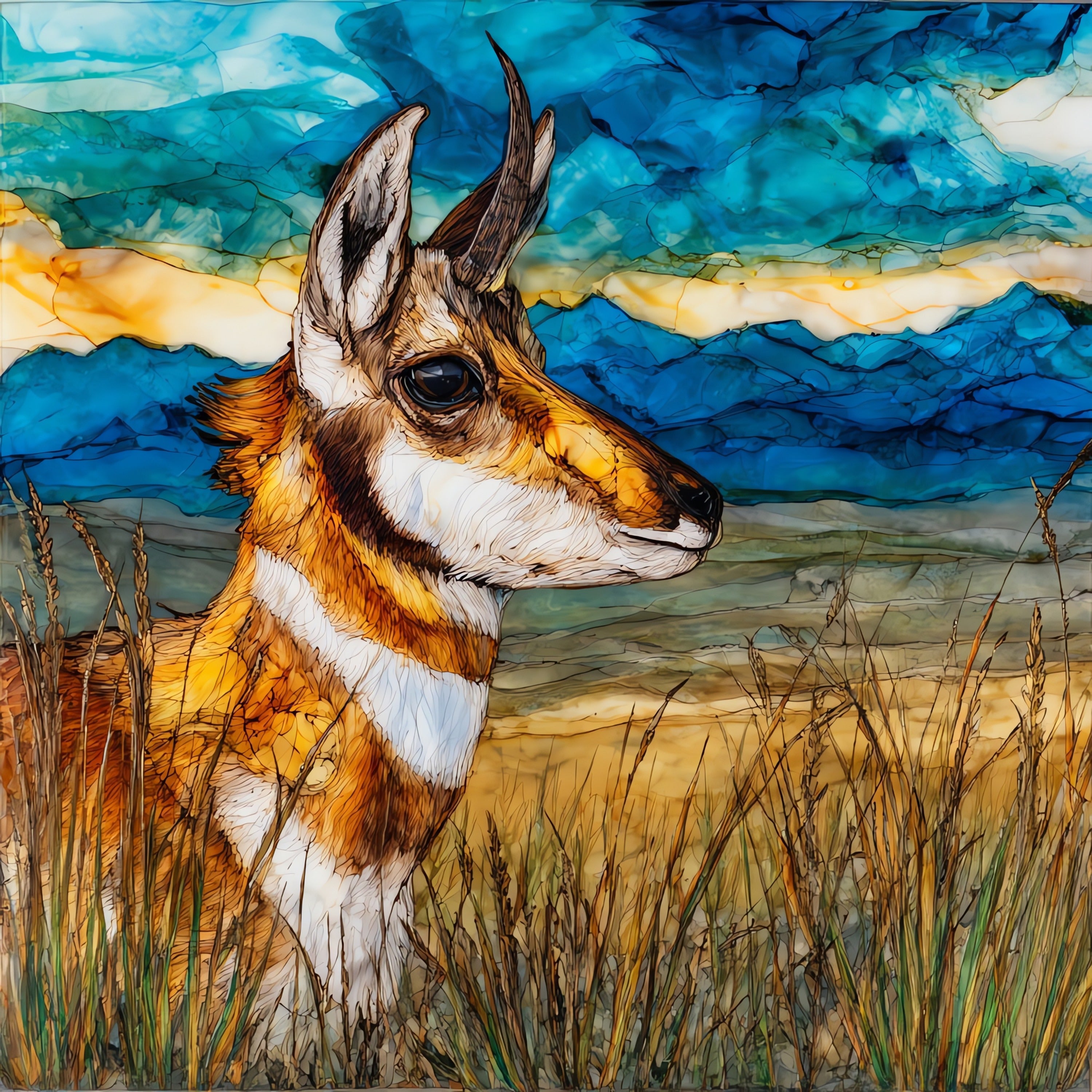 a pronghorn buck alert on the — ceramic art tile