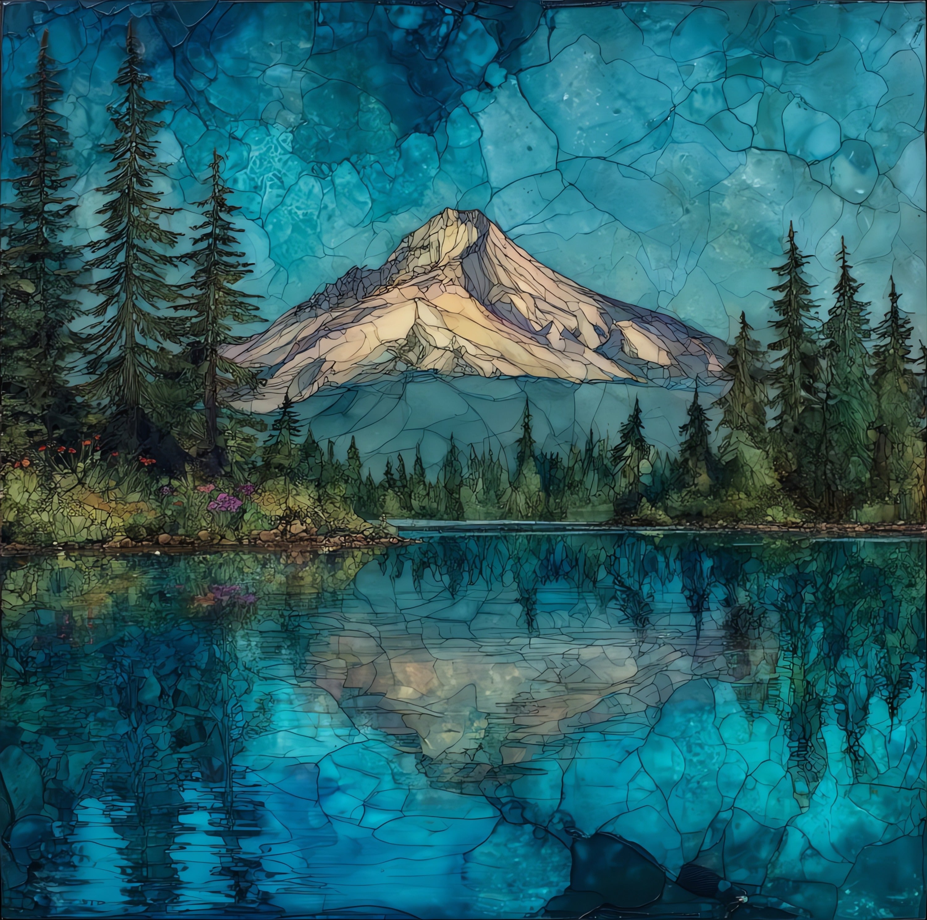 Mount Hood reflected — ceramic art tile