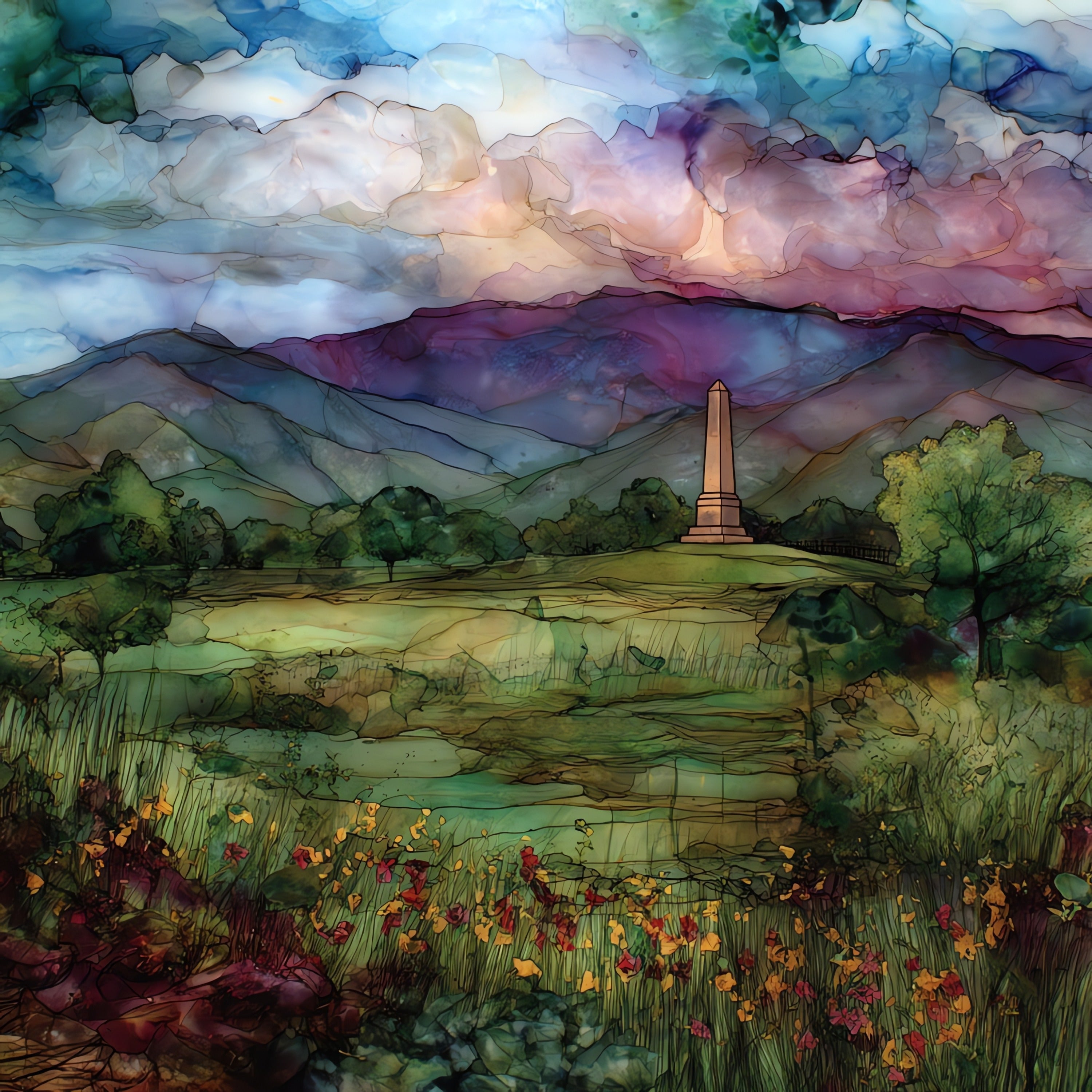 the Hubbardton Battlefield meadow — ceramic art tile