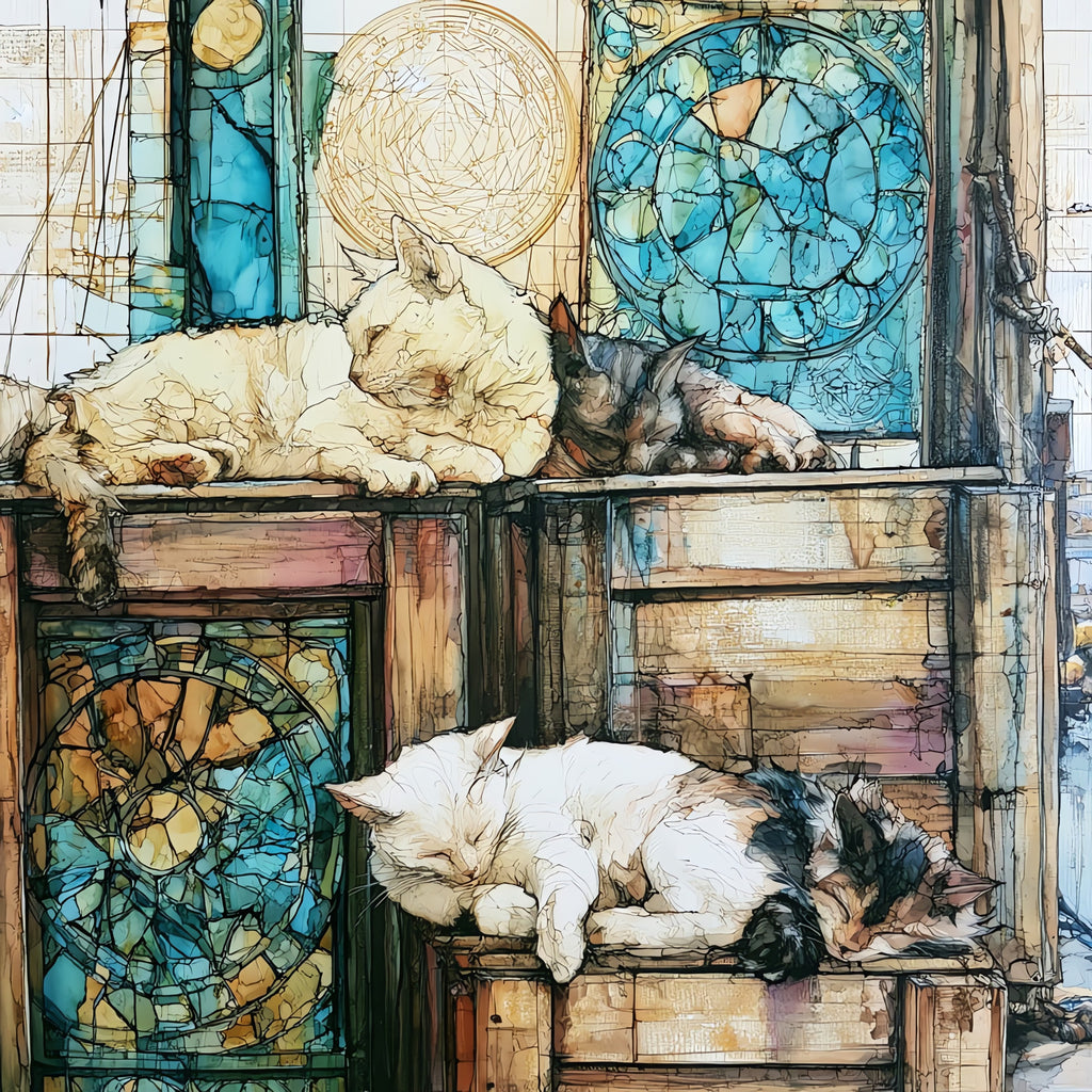 harbour cats sunning on — ceramic art tile