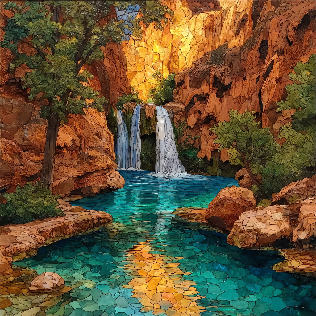 Havasu Falls against its red sandstone — ceramic art tile