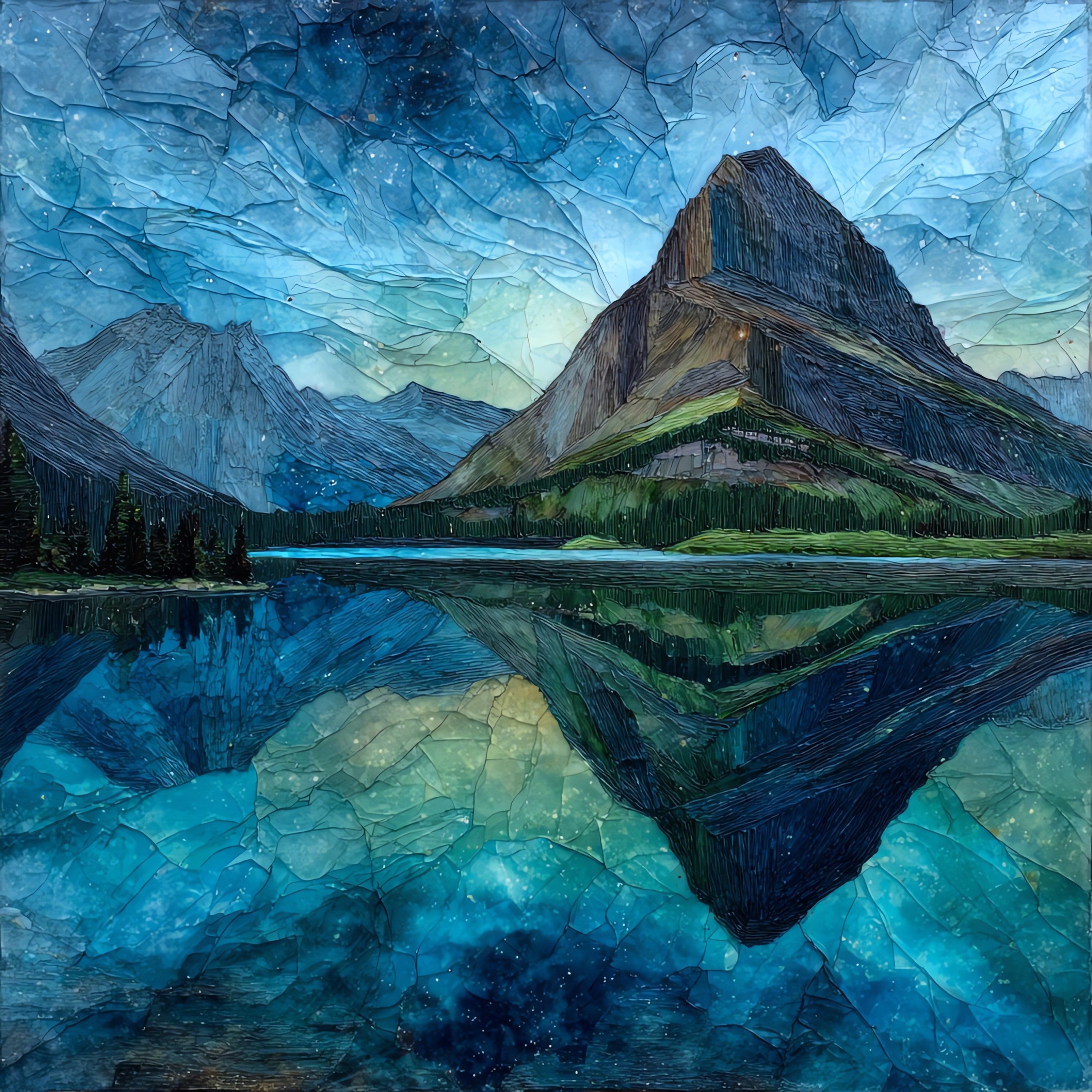 Swiftcurrent Lake reflecting the — ceramic art tile