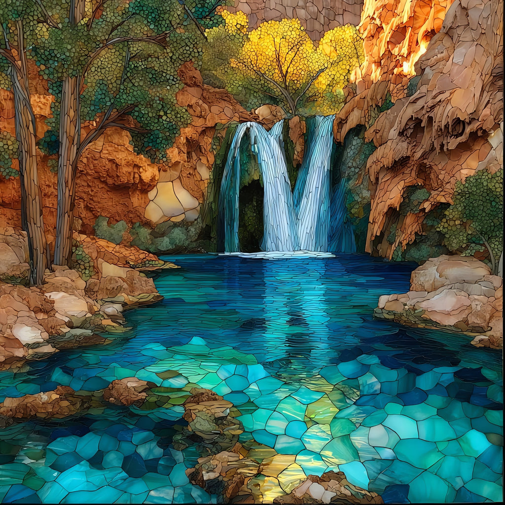 the remote turquoise-blue waterfall — ceramic art tile