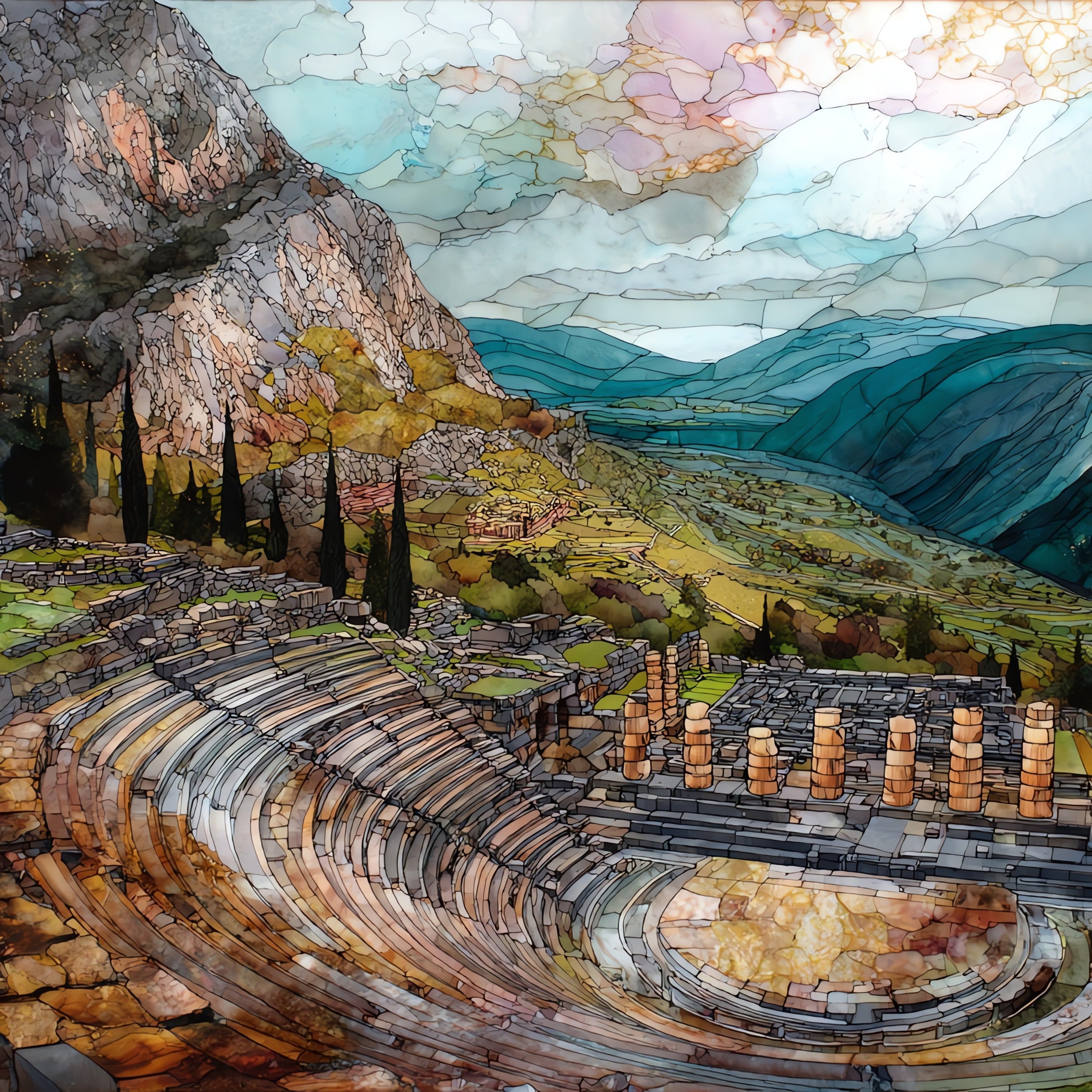 Delphi Ancient Theatre — ceramic art tile