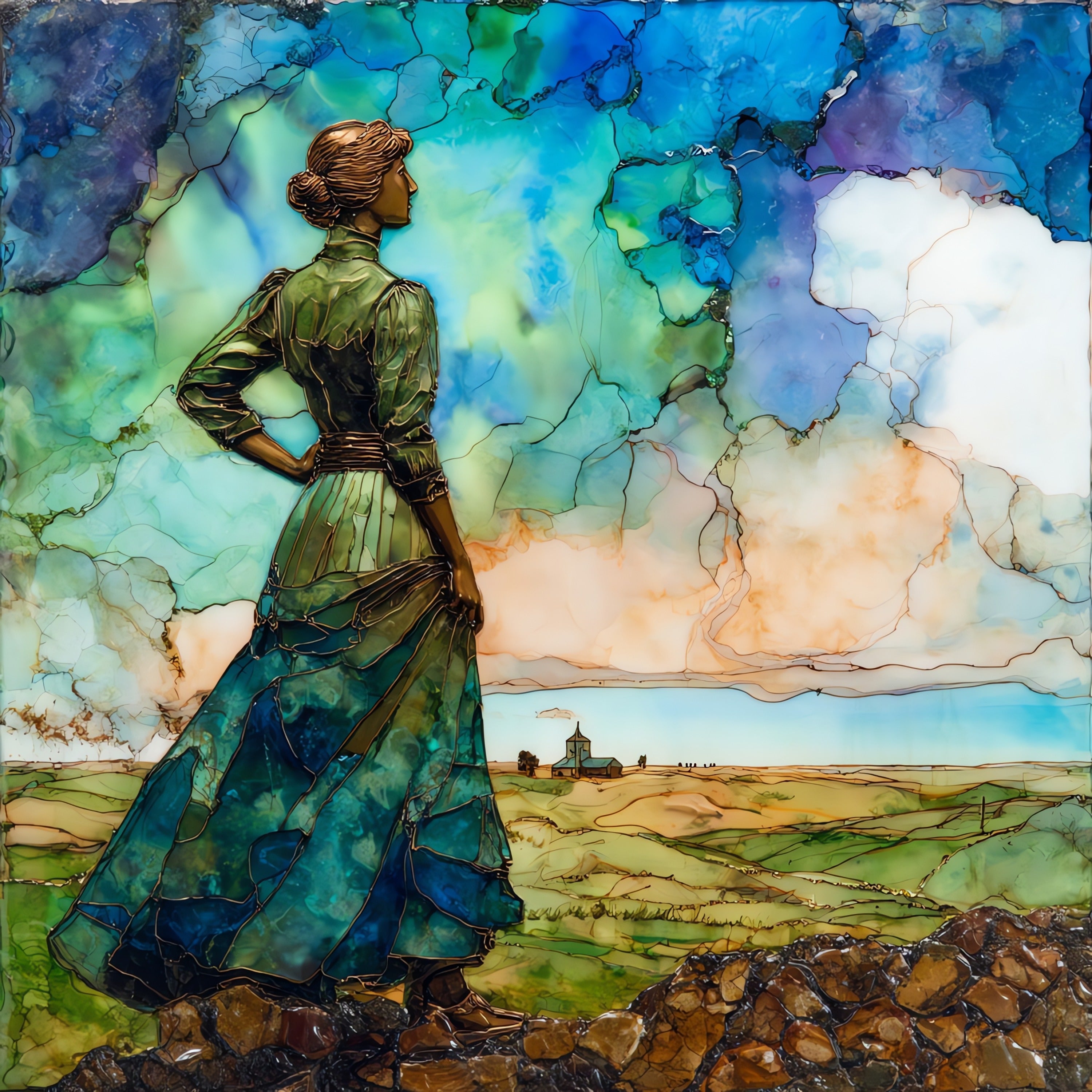 the Pioneer Woman Statue — ceramic art tile