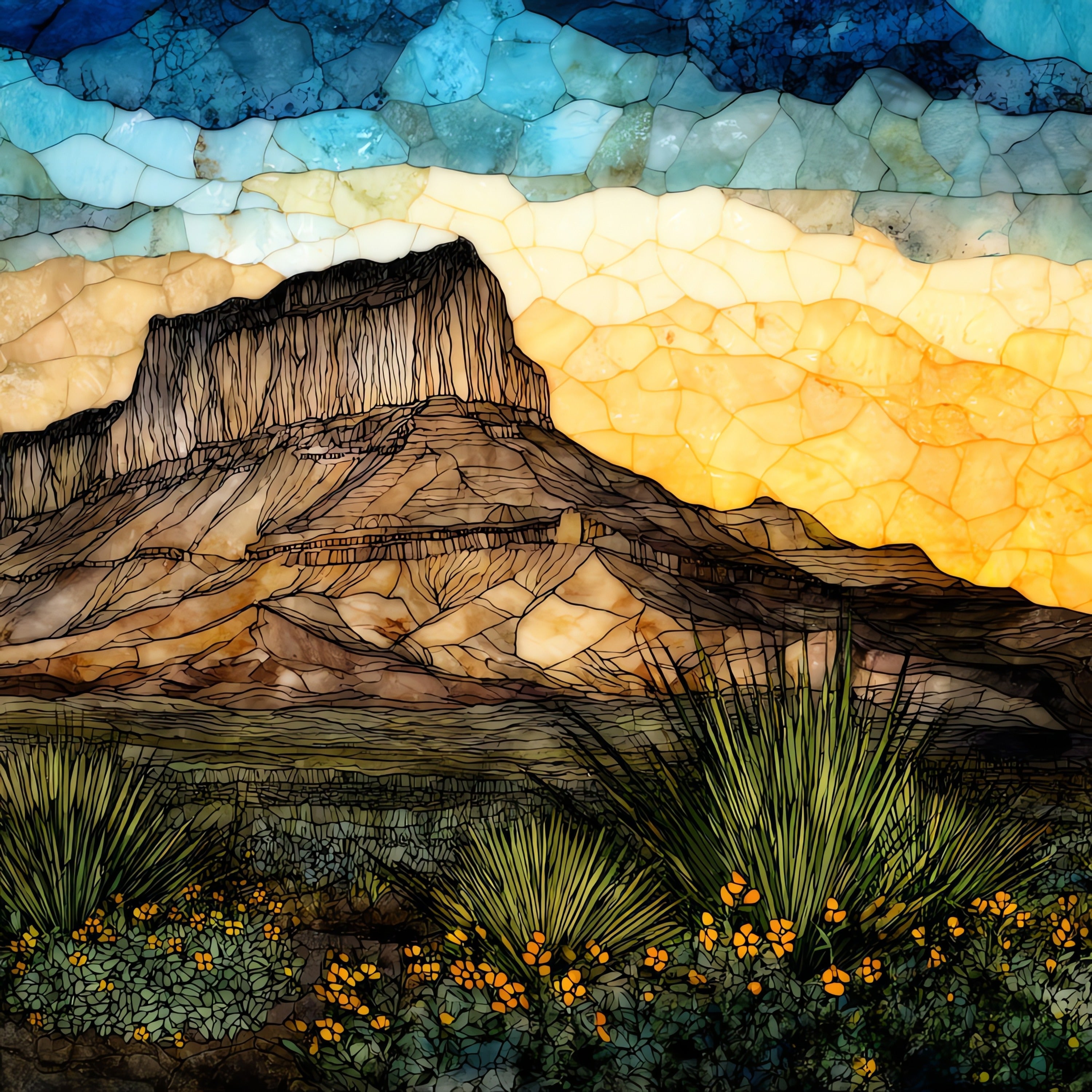 Guadalupe Peak rising — ceramic art tile