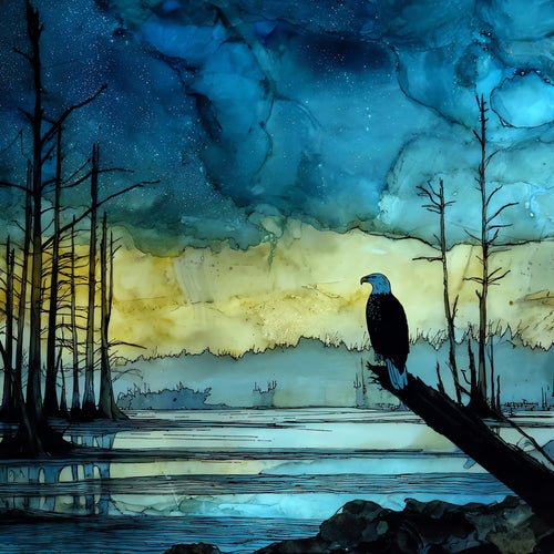 a bald eagle perched atop a — ceramic art tile