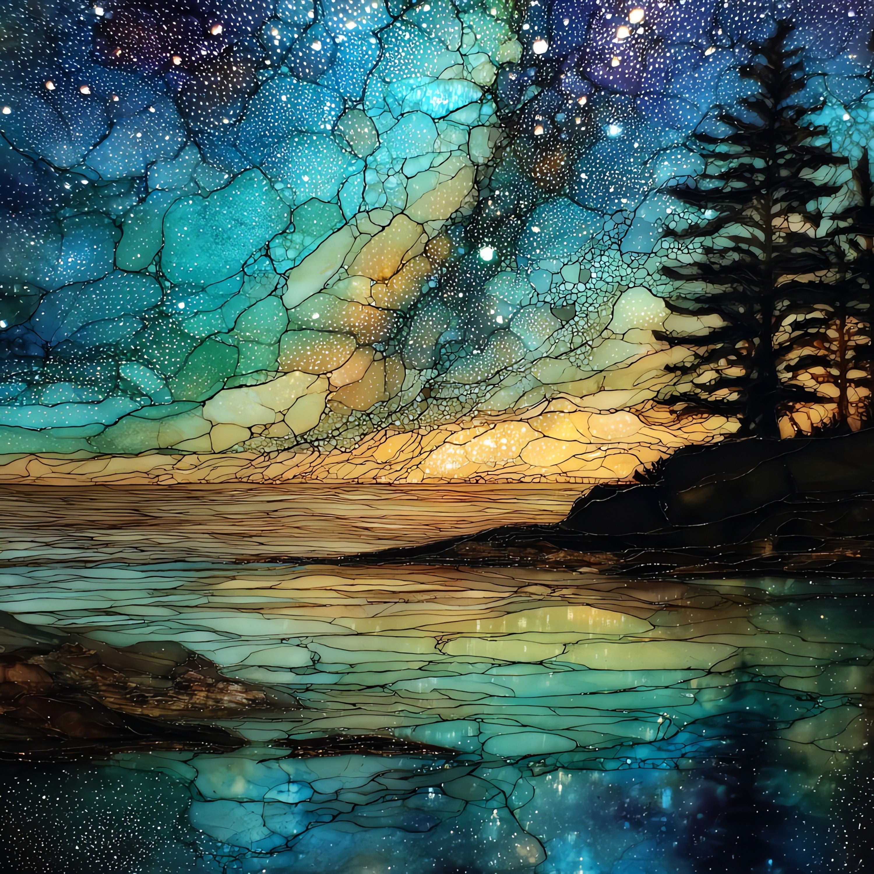 Cape Canaveral night launch trail — ceramic art tile
