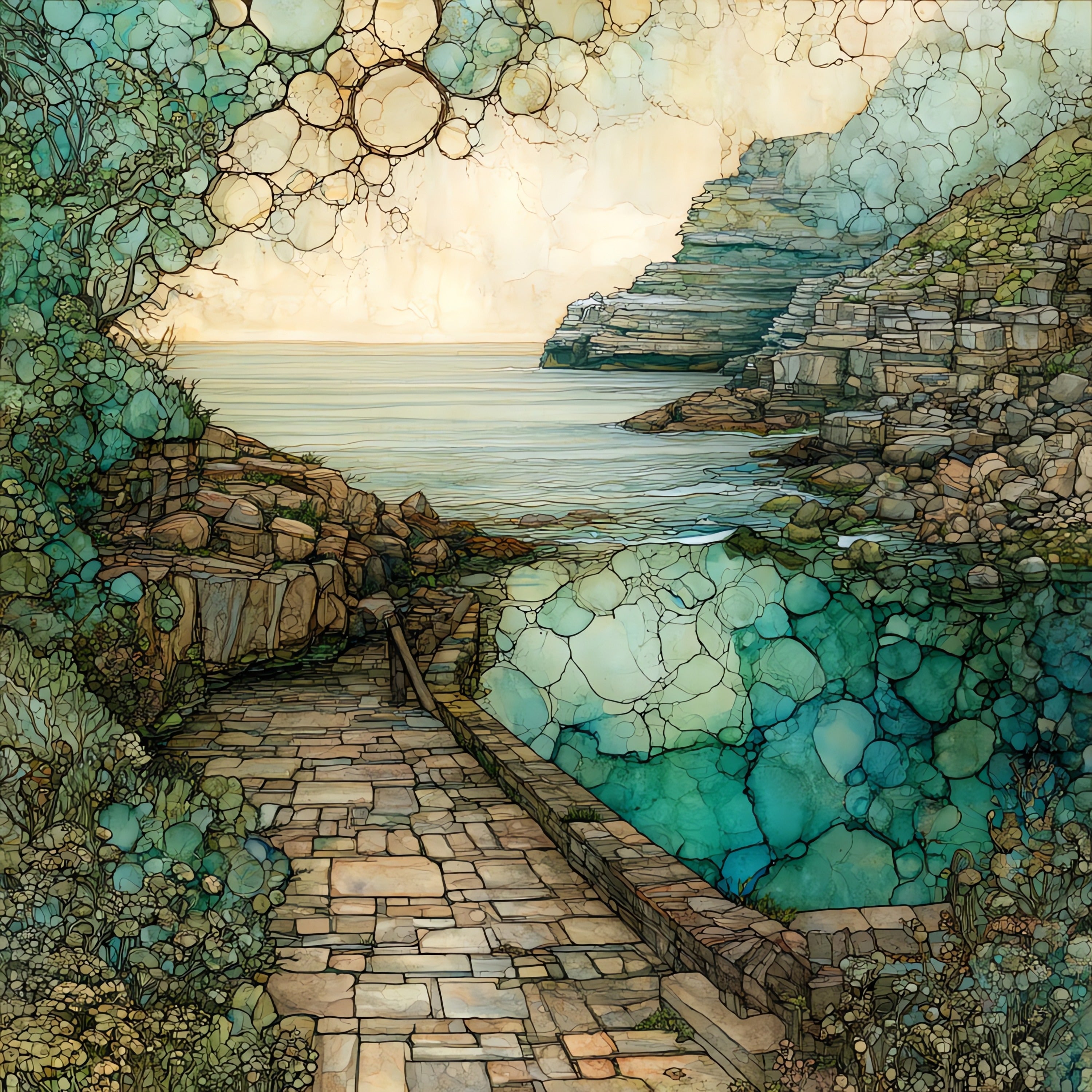 a quiet green cove — ceramic art tile