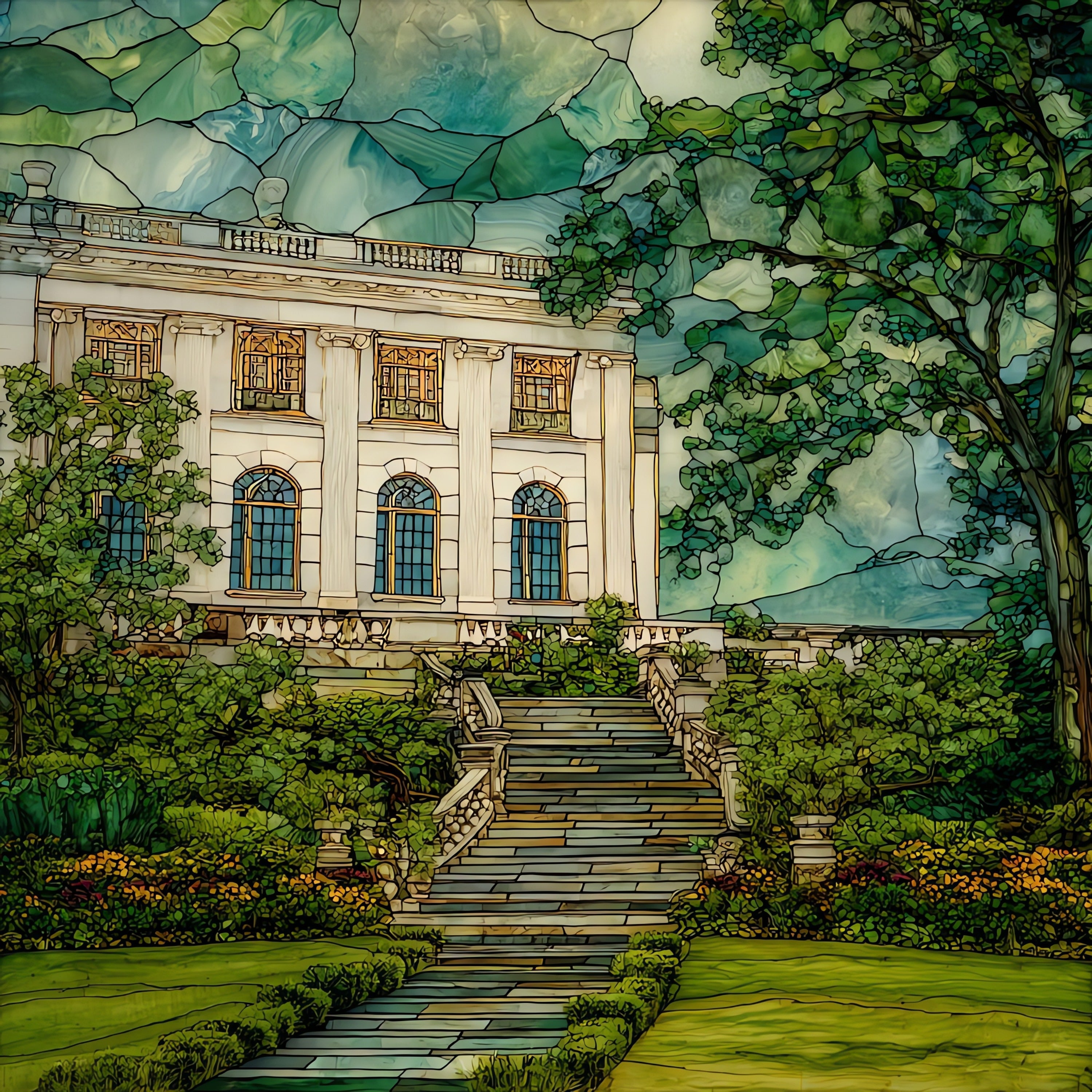 Rosecliff seaside facade — ceramic art tile