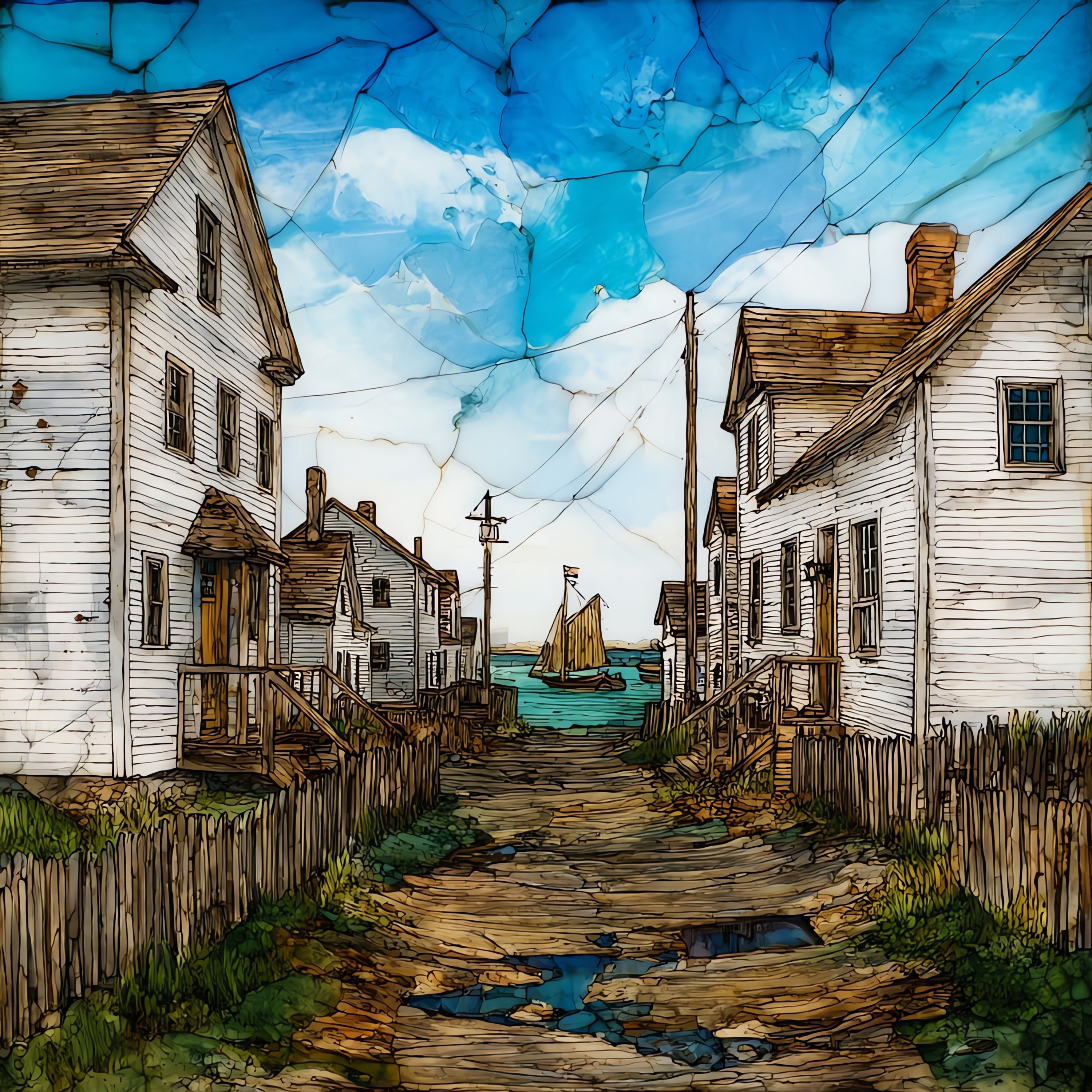 a Tangier Island village street — ceramic art tile