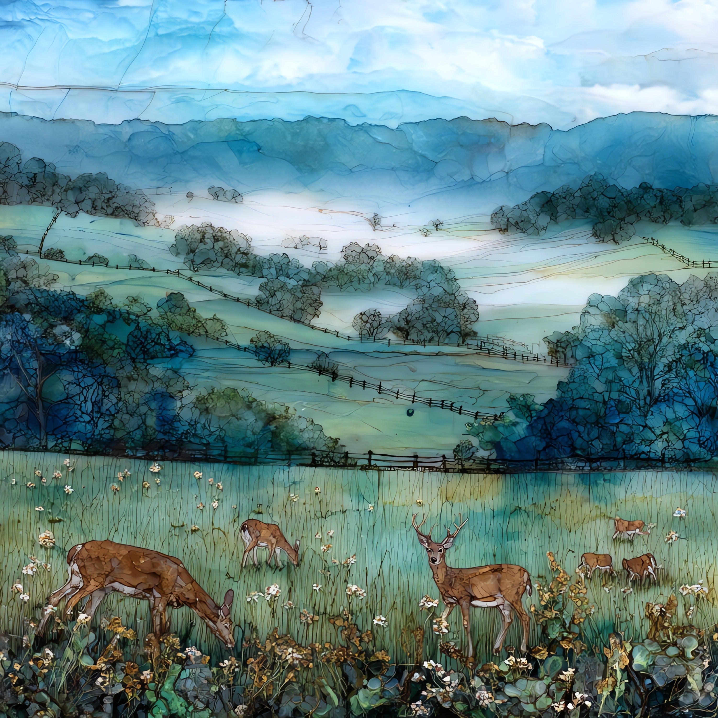 a small herd of white-tailed deer — ceramic art tile