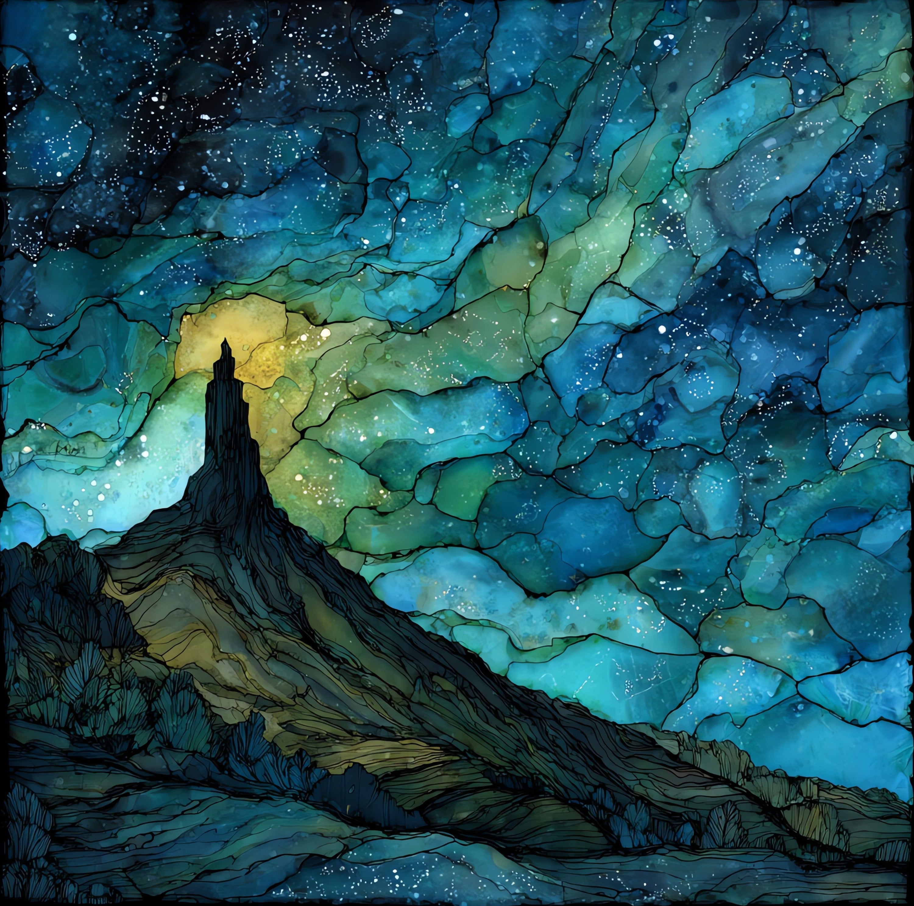 Chimney Rock silhouetted against — ceramic art tile