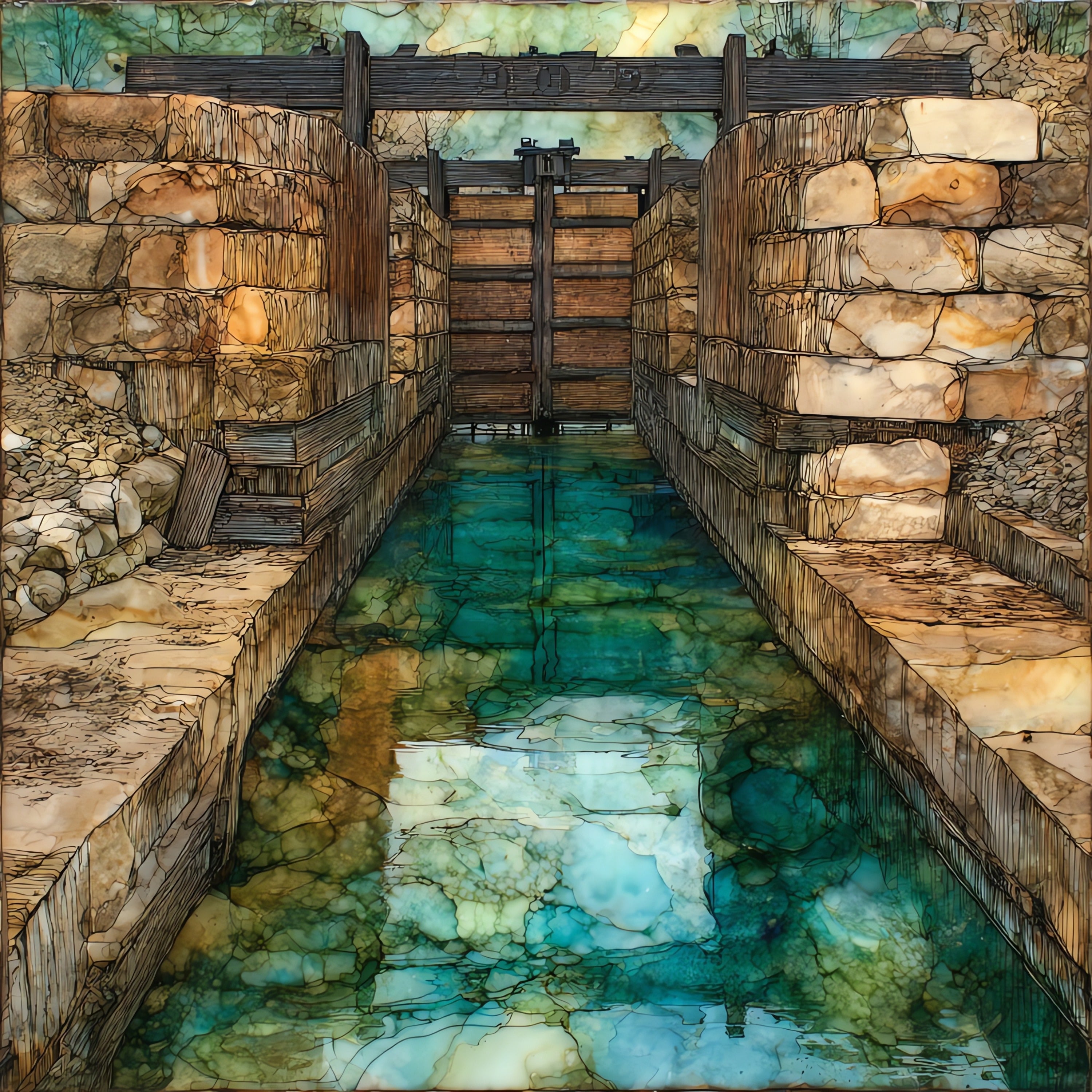 an old Erie Canal lock — ceramic art tile