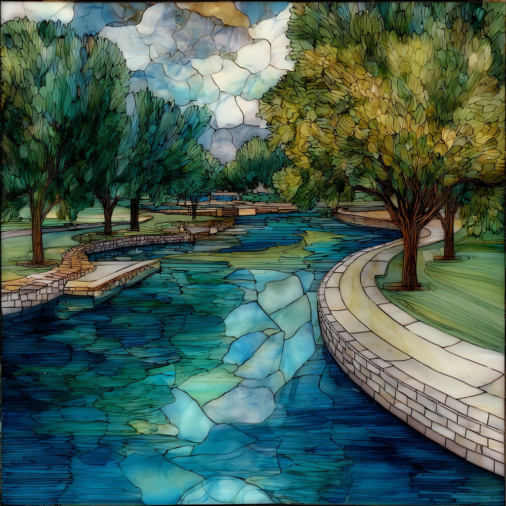 the Pecos River winding — ceramic art tile