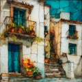 Mijas white village balconies — ceramic art tile