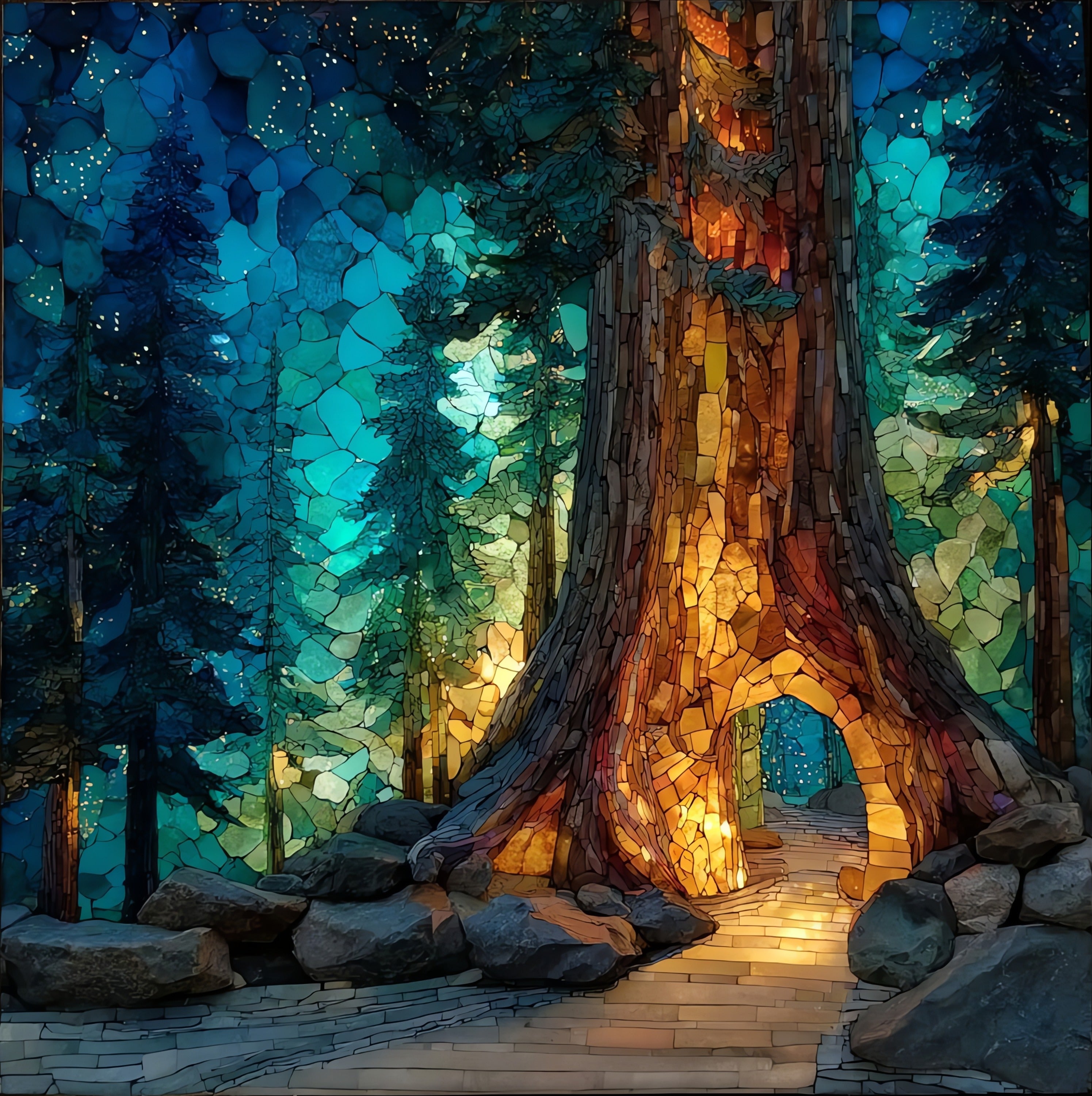 the California Tunnel Tree — ceramic art tile