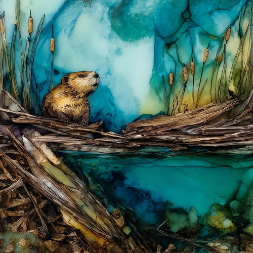 a beaver dam holding back a — ceramic art tile