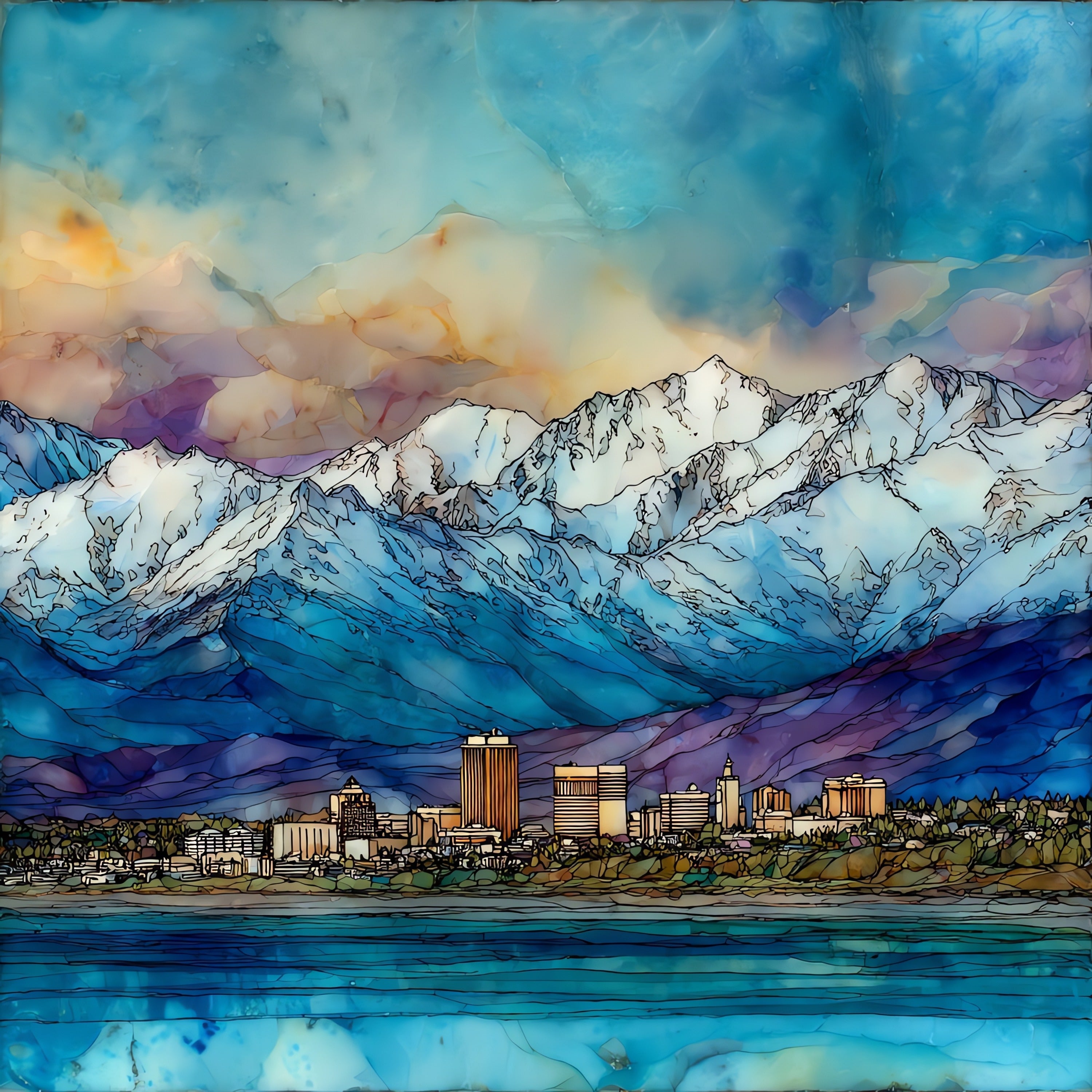 Anchorage skyline — ceramic art tile
