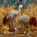sandhill cranes feeding in — ceramic art tile