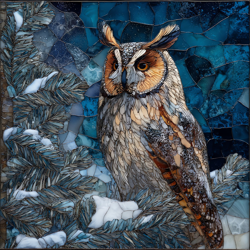 Sax-Zim Bog great gray owl perched — ceramic art tile