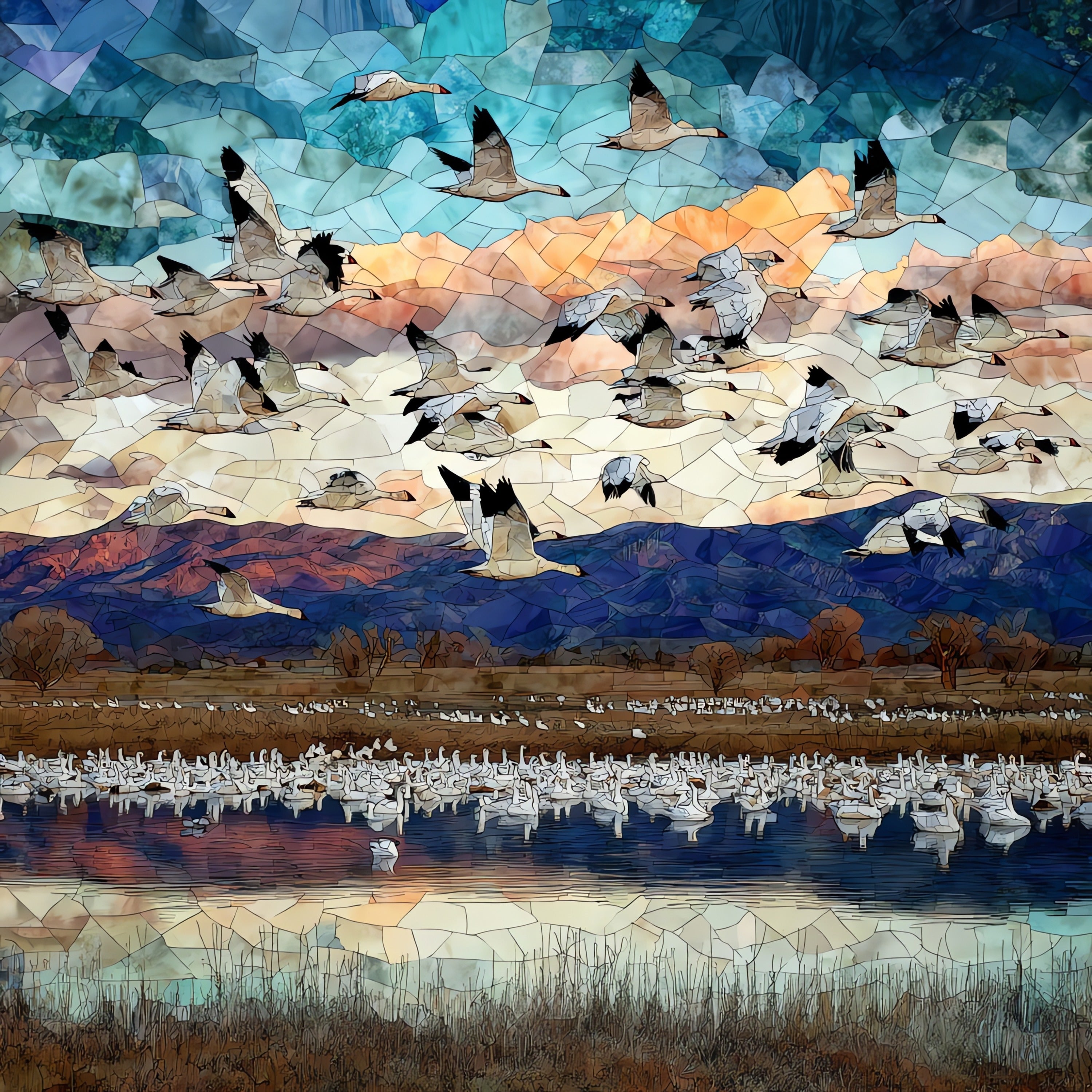 Snow geese — ceramic art tile