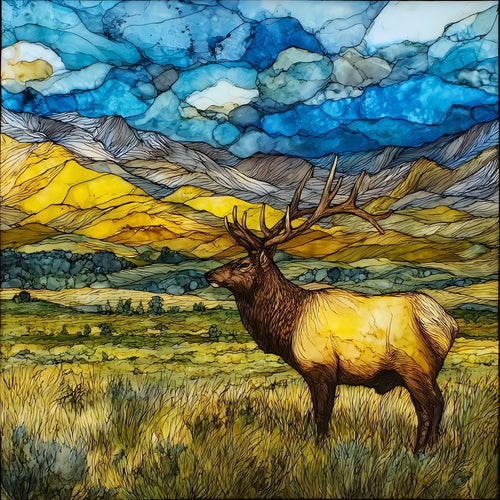 a bull tule elk on Sheldon — ceramic art tile