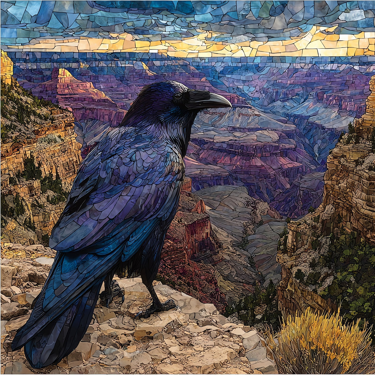 a common raven on a Grand — ceramic art tile