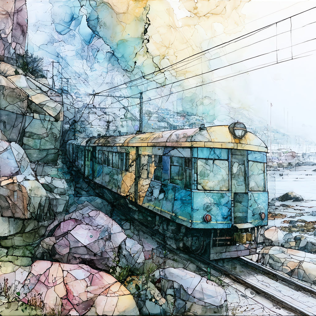 the coastal train curving — ceramic art tile