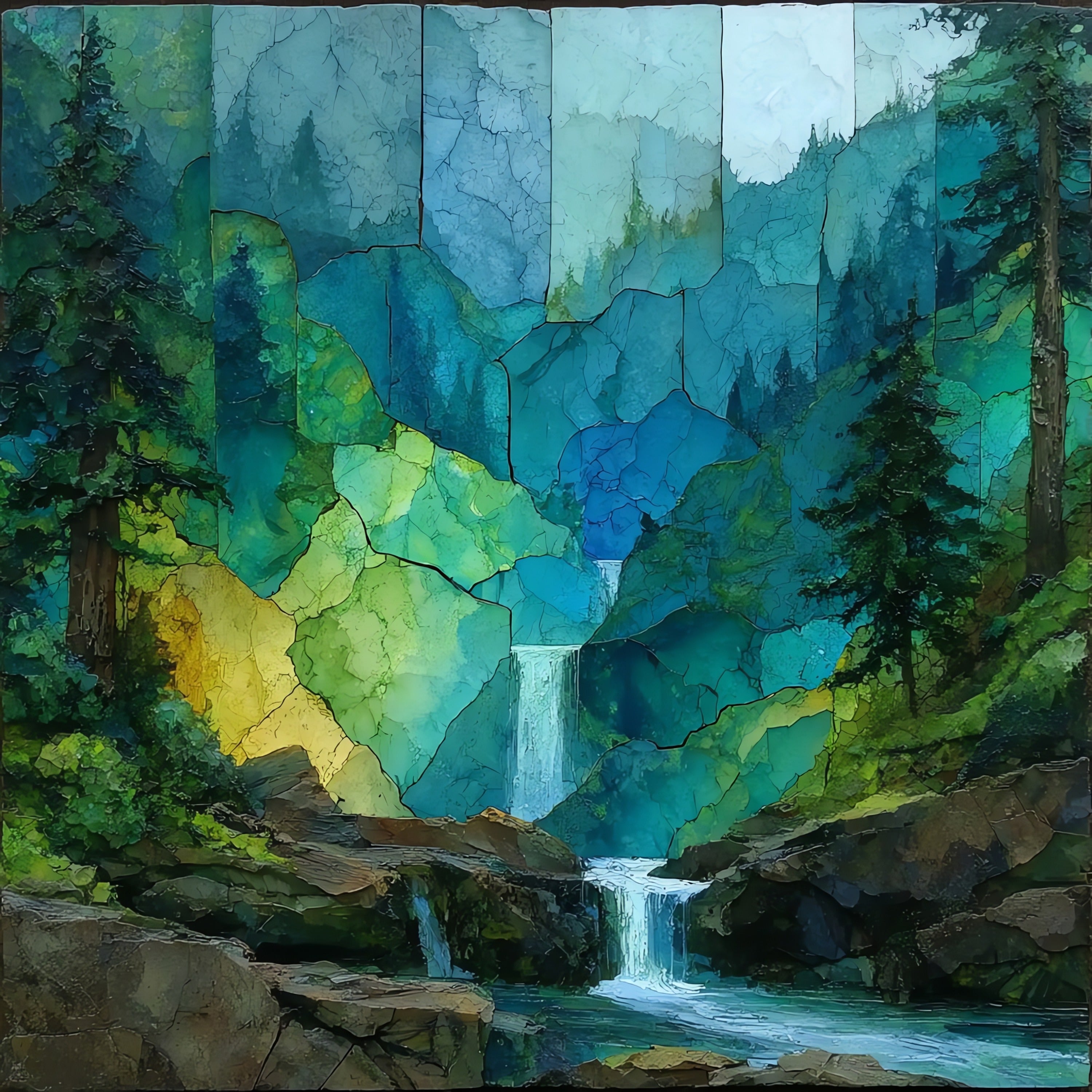 Cascade Falls tumbling — ceramic art tile