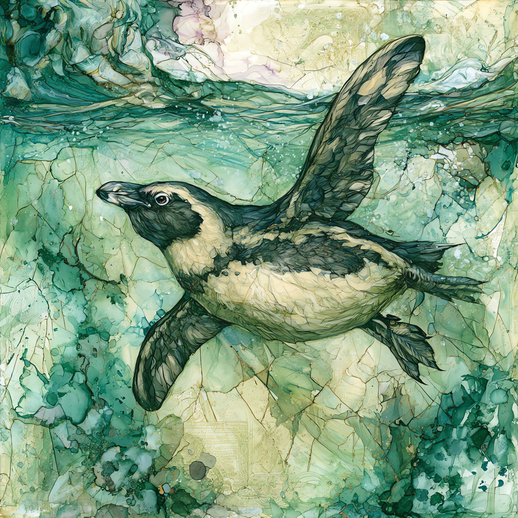 an African penguin flying — ceramic art tile