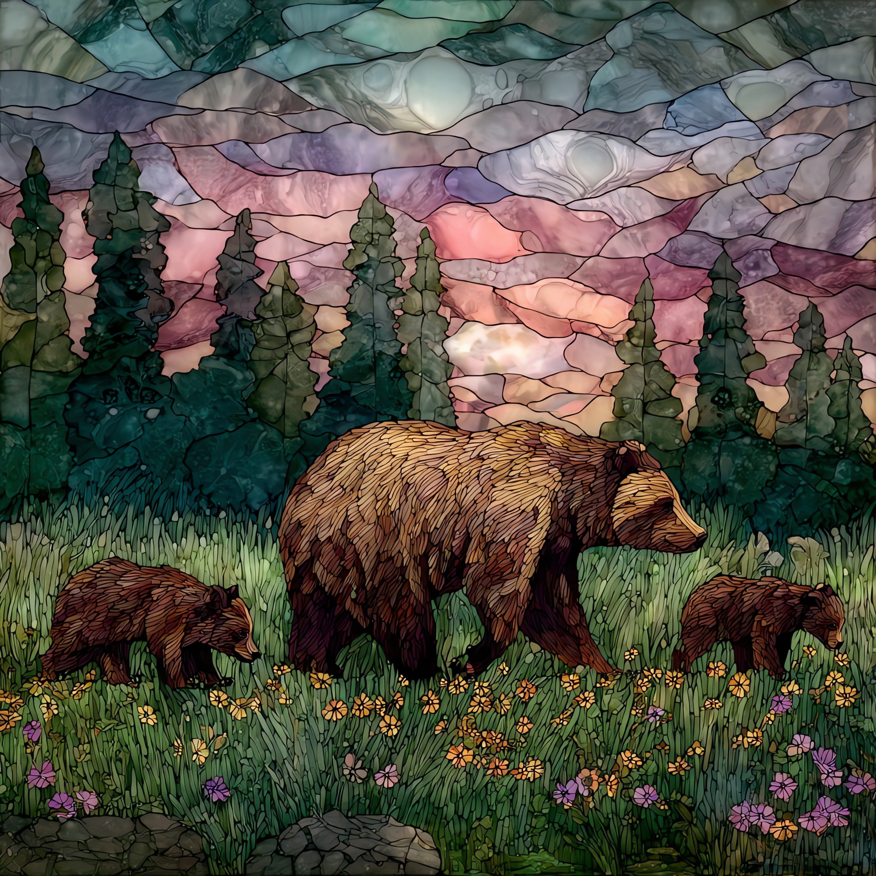 a Yellowstone grizzly sow — ceramic art tile