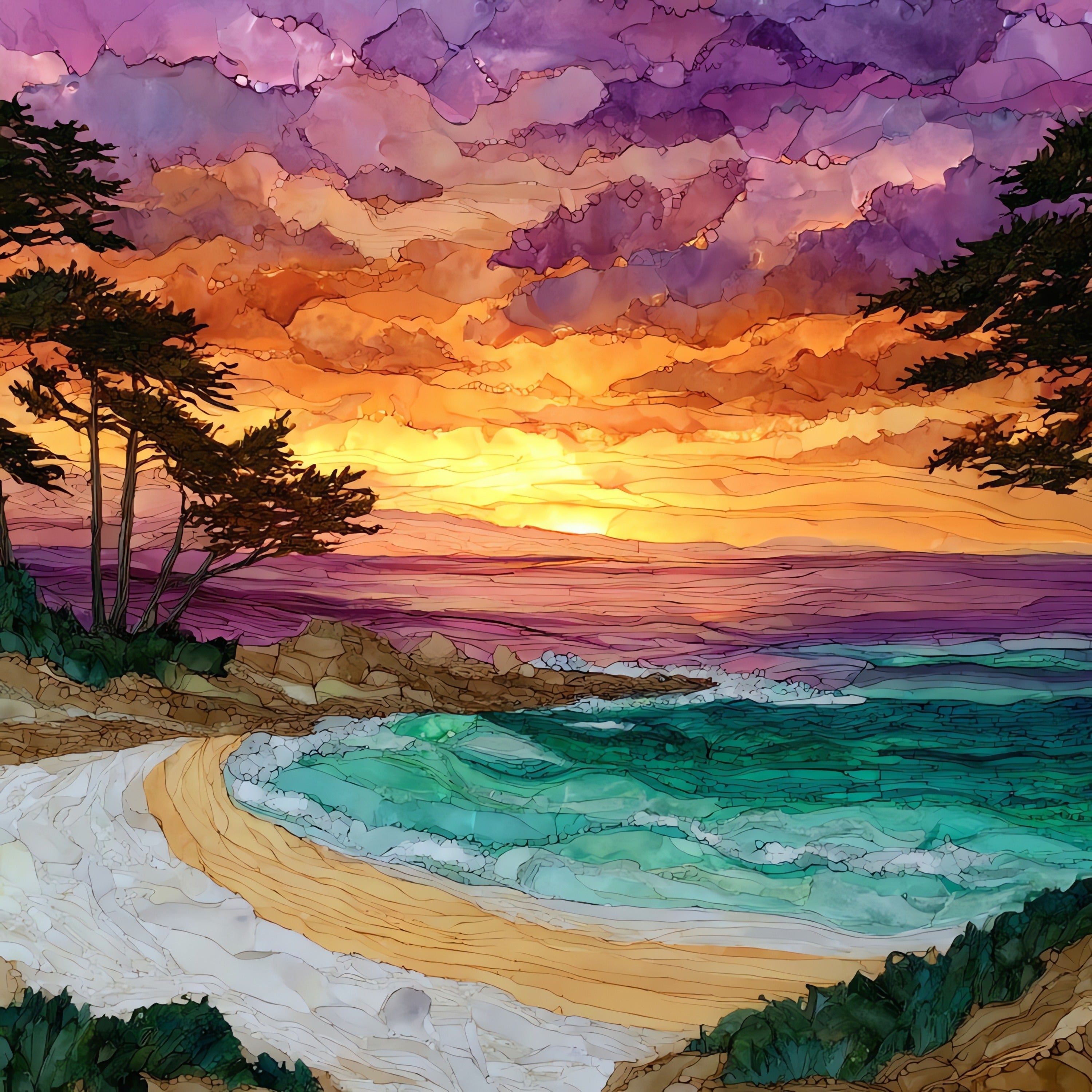 Carmel Beach Sunset — ceramic art tile