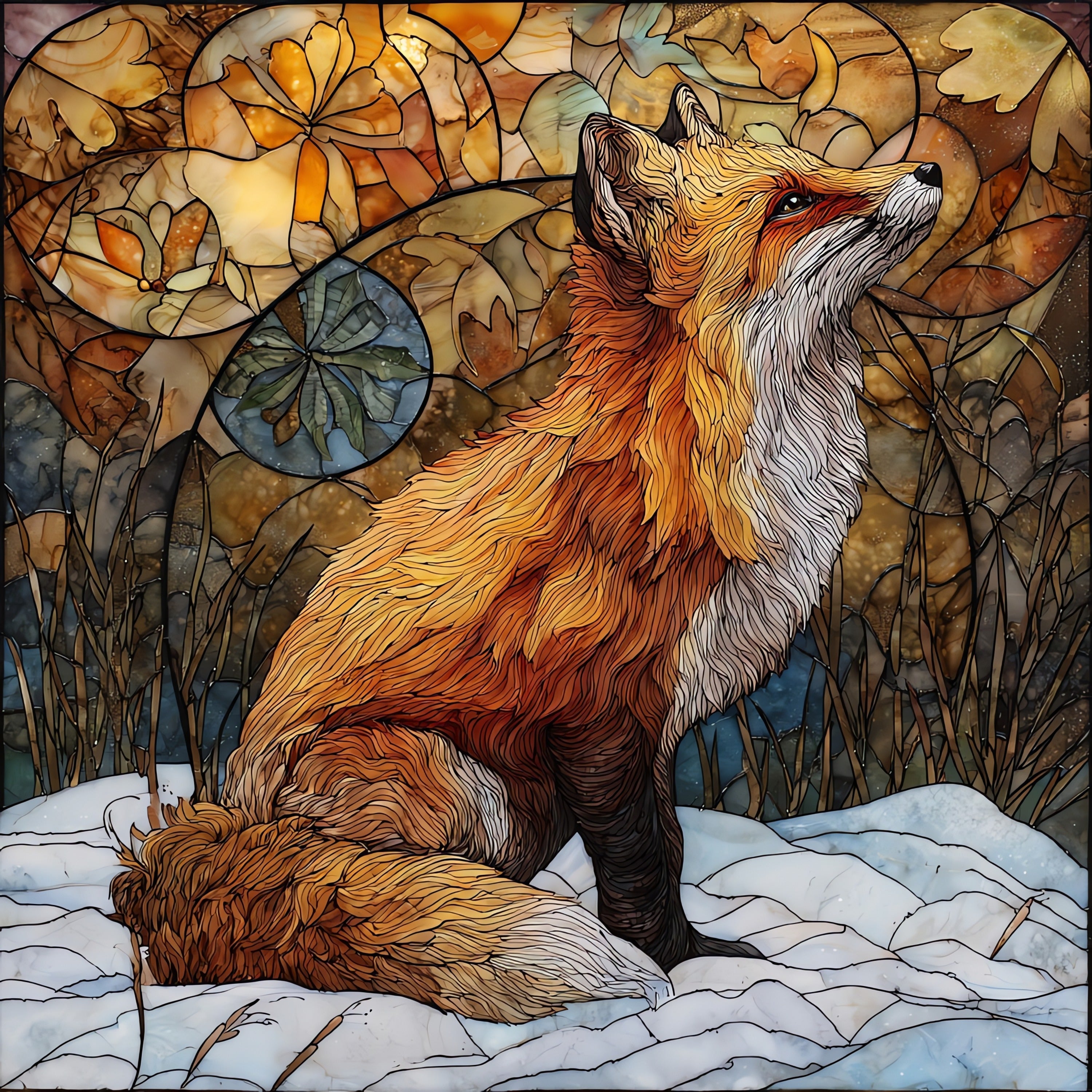 a red fox alert — ceramic art tile