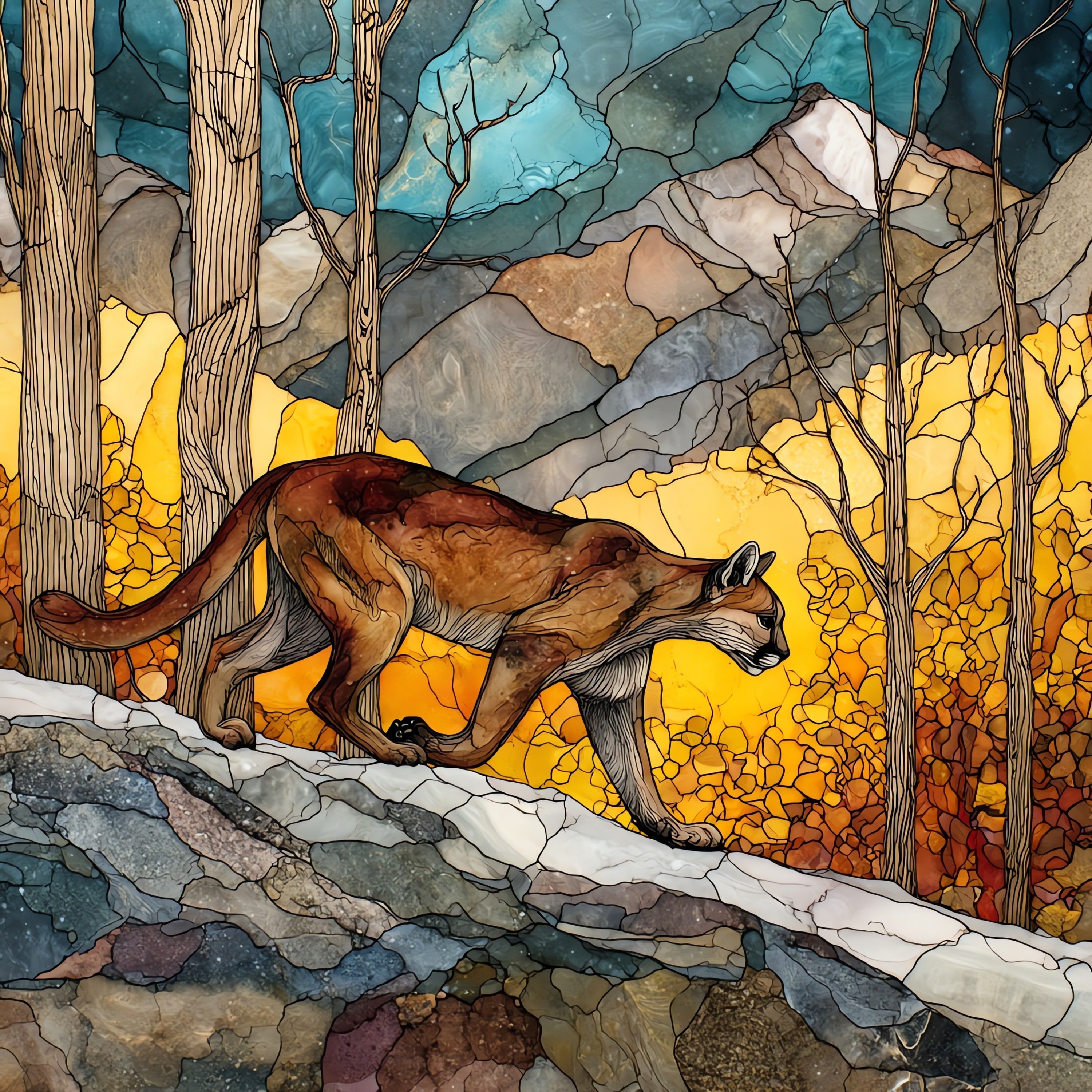 a mountain lion in — ceramic art tile