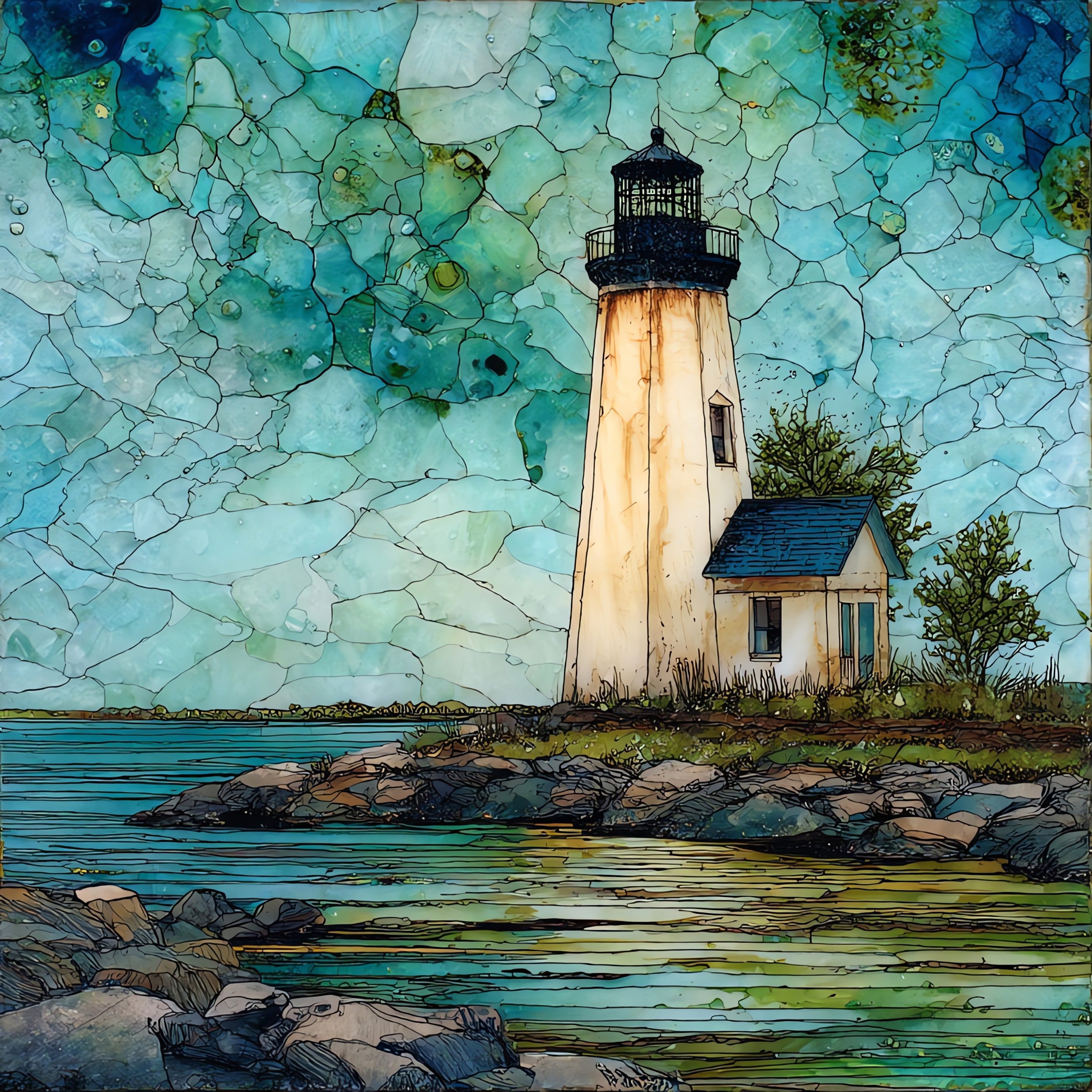 the Falkner Island Light — ceramic art tile