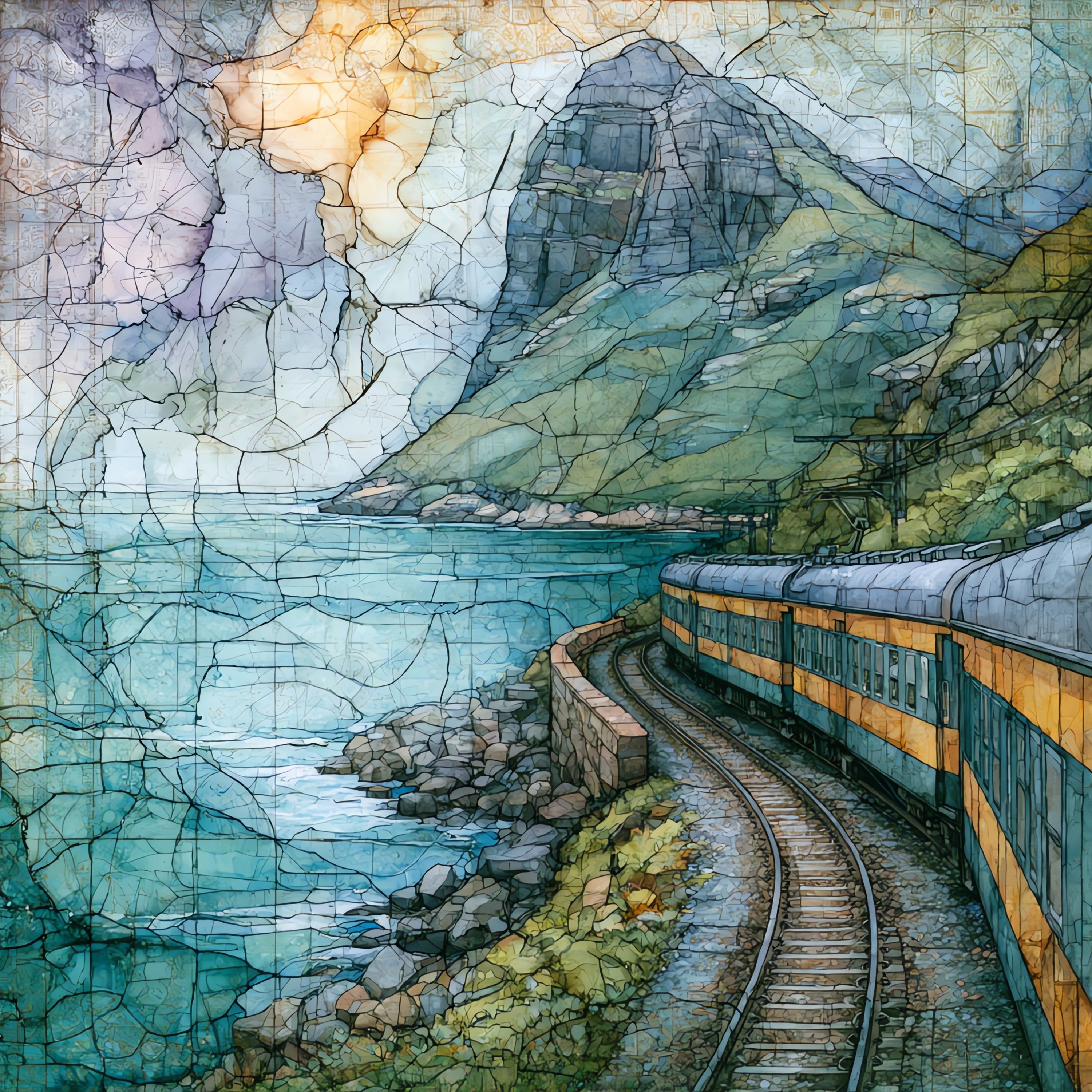 a passenger train running — ceramic art tile