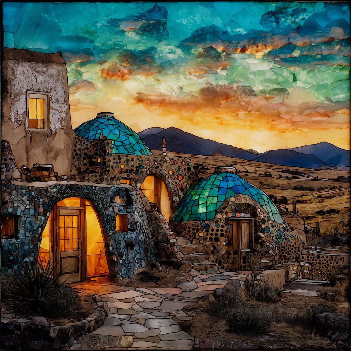 an Earthship community in — ceramic art tile
