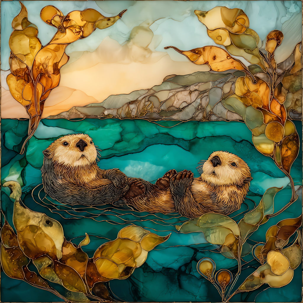 Monterey Bay Sea Otters — ceramic art tile