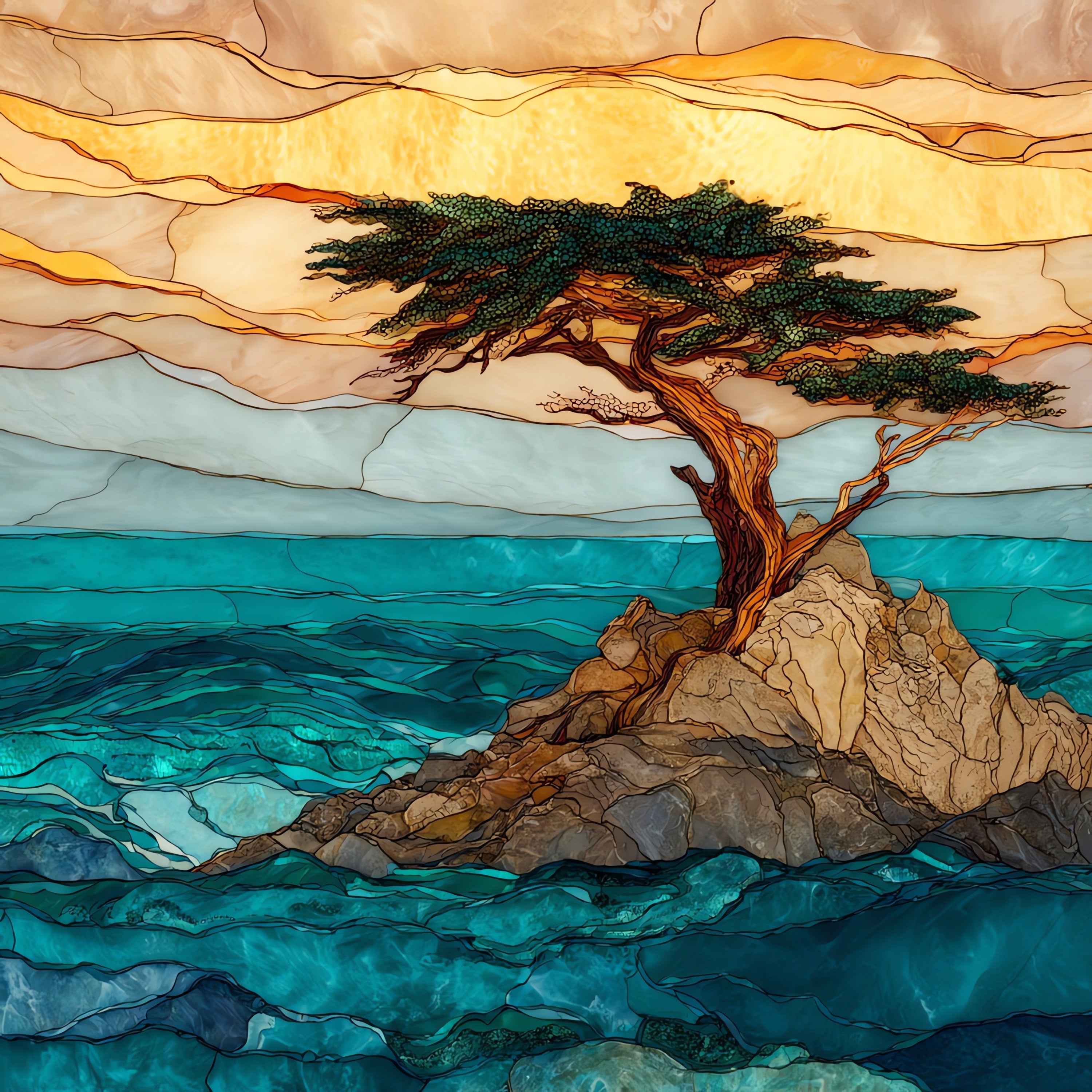 Lone Cypress — ceramic art tile