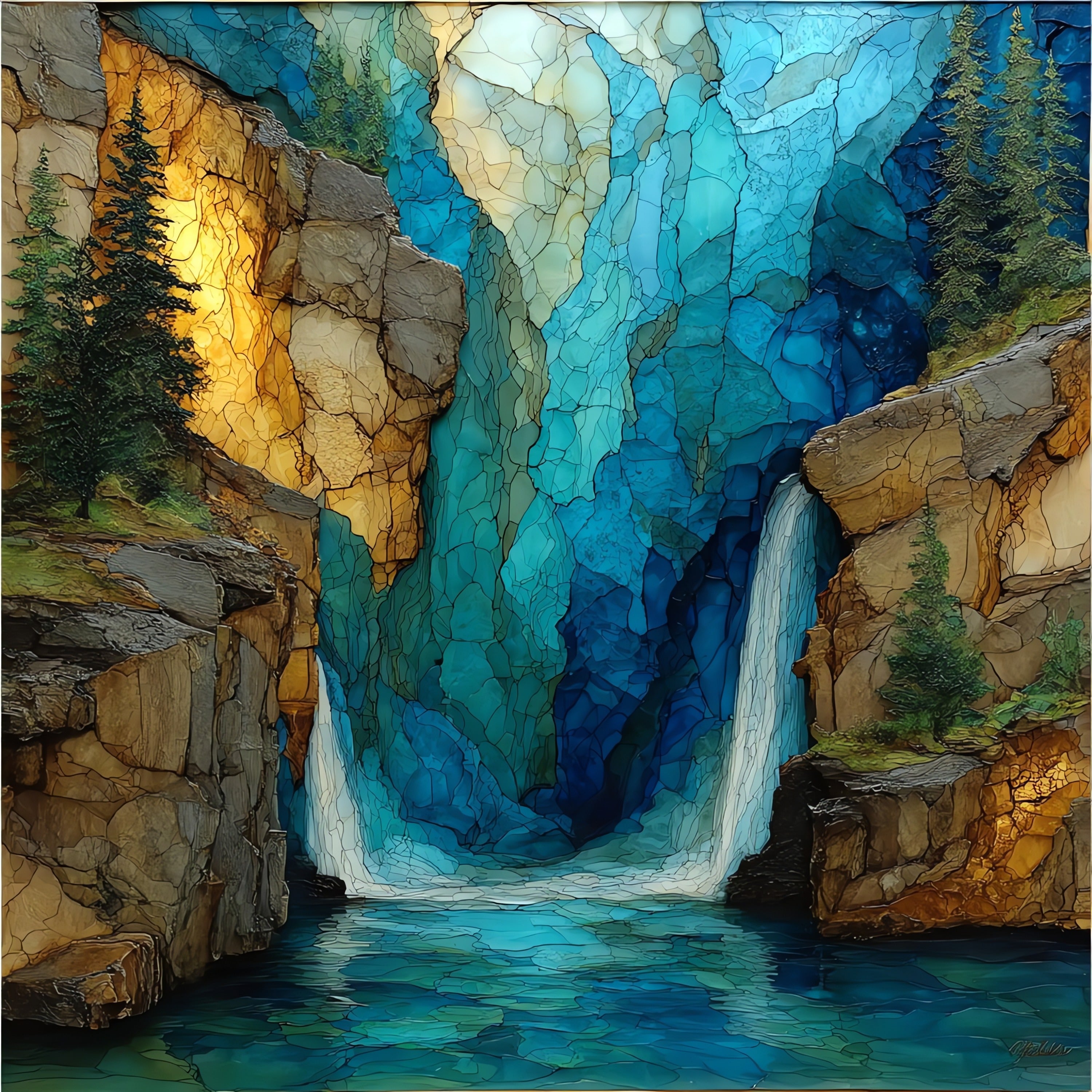 Glacier Falls — ceramic art tile