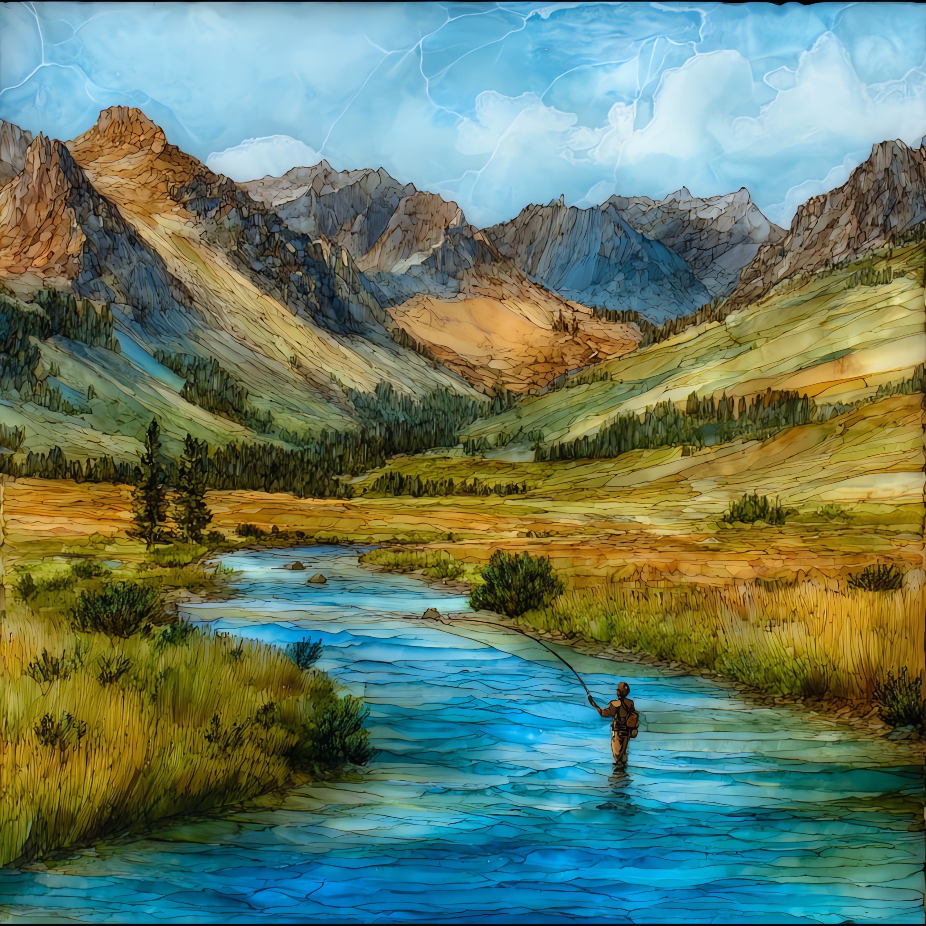 Slough Creek meandering — ceramic art tile